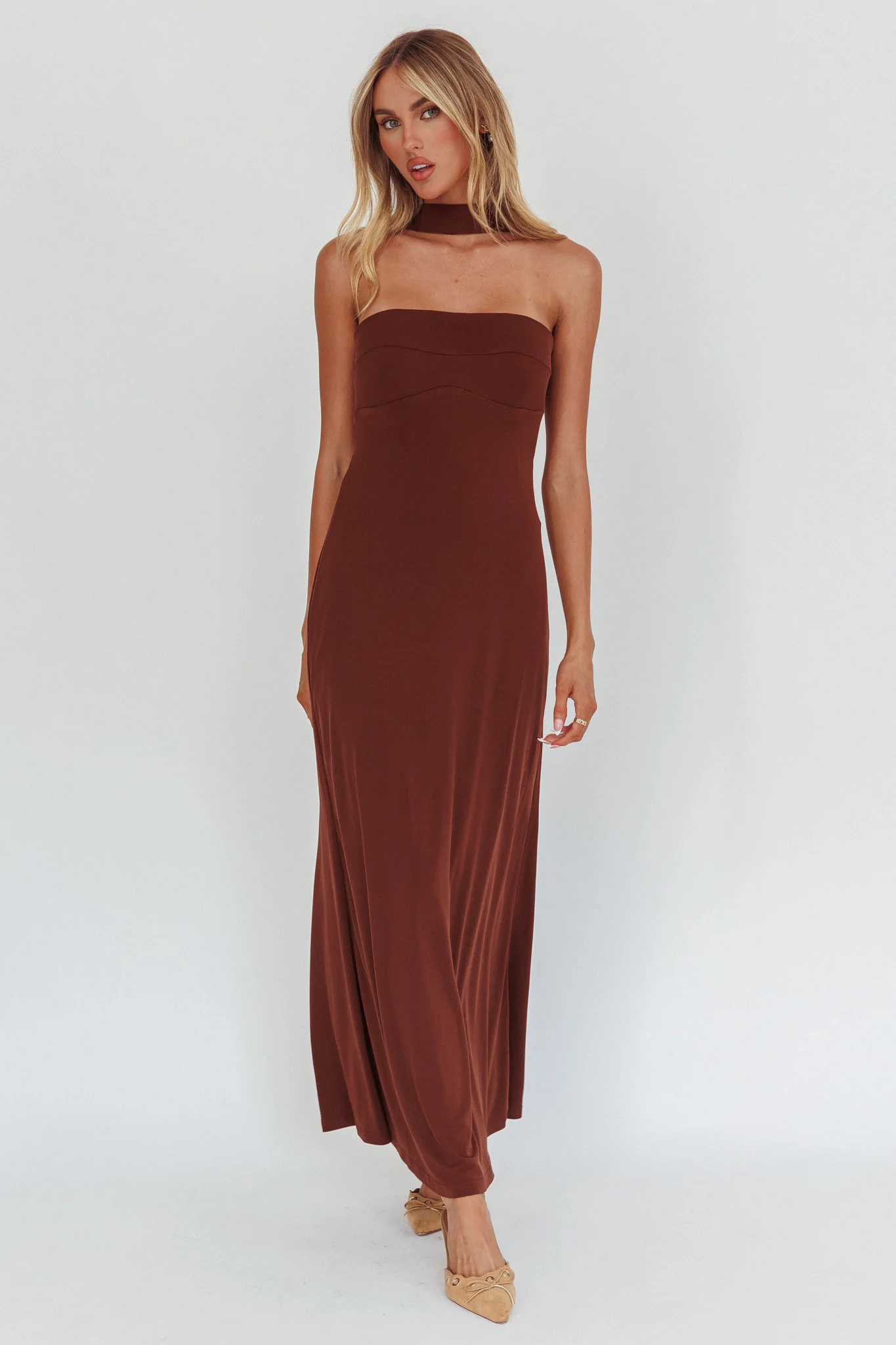 Damsel Reverse Halter Maxi Dress Chocolate