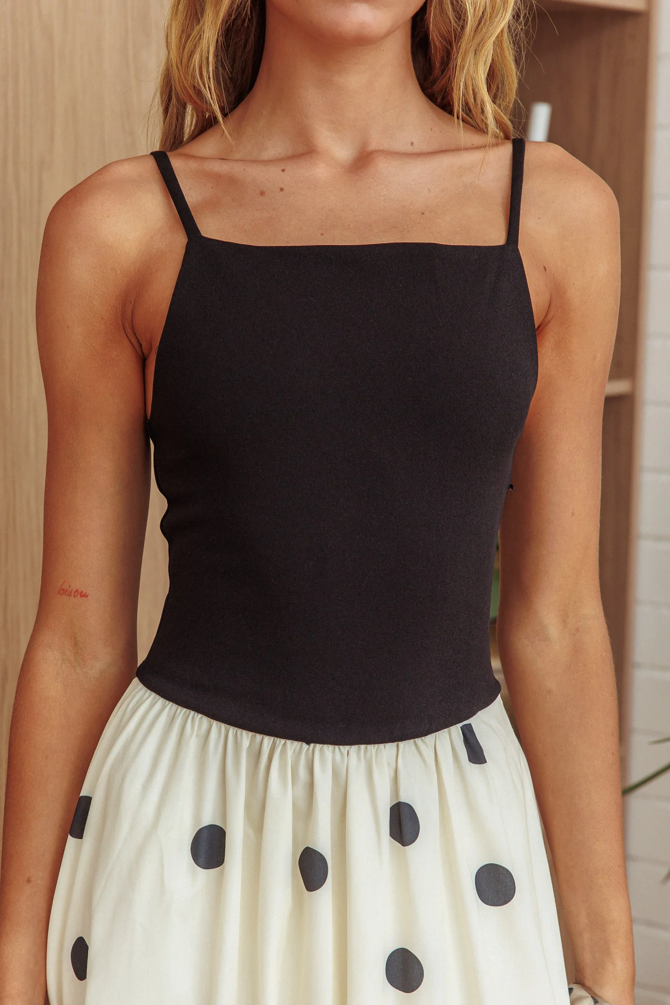 Melbourne Contrast Bodice Maxi Dress Polka Dot Black