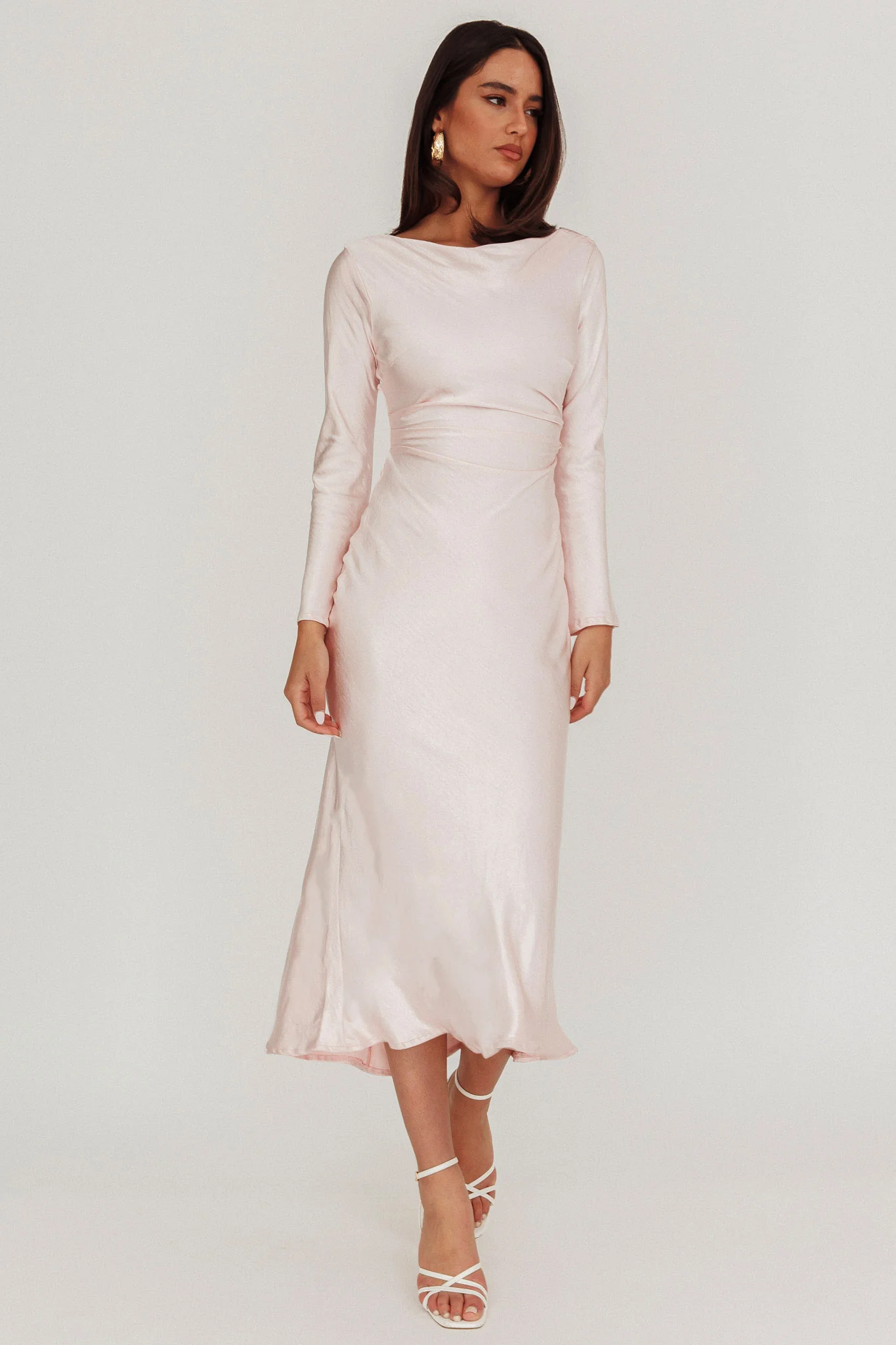 Loveland Cowl Back Midi Dress Baby Pink