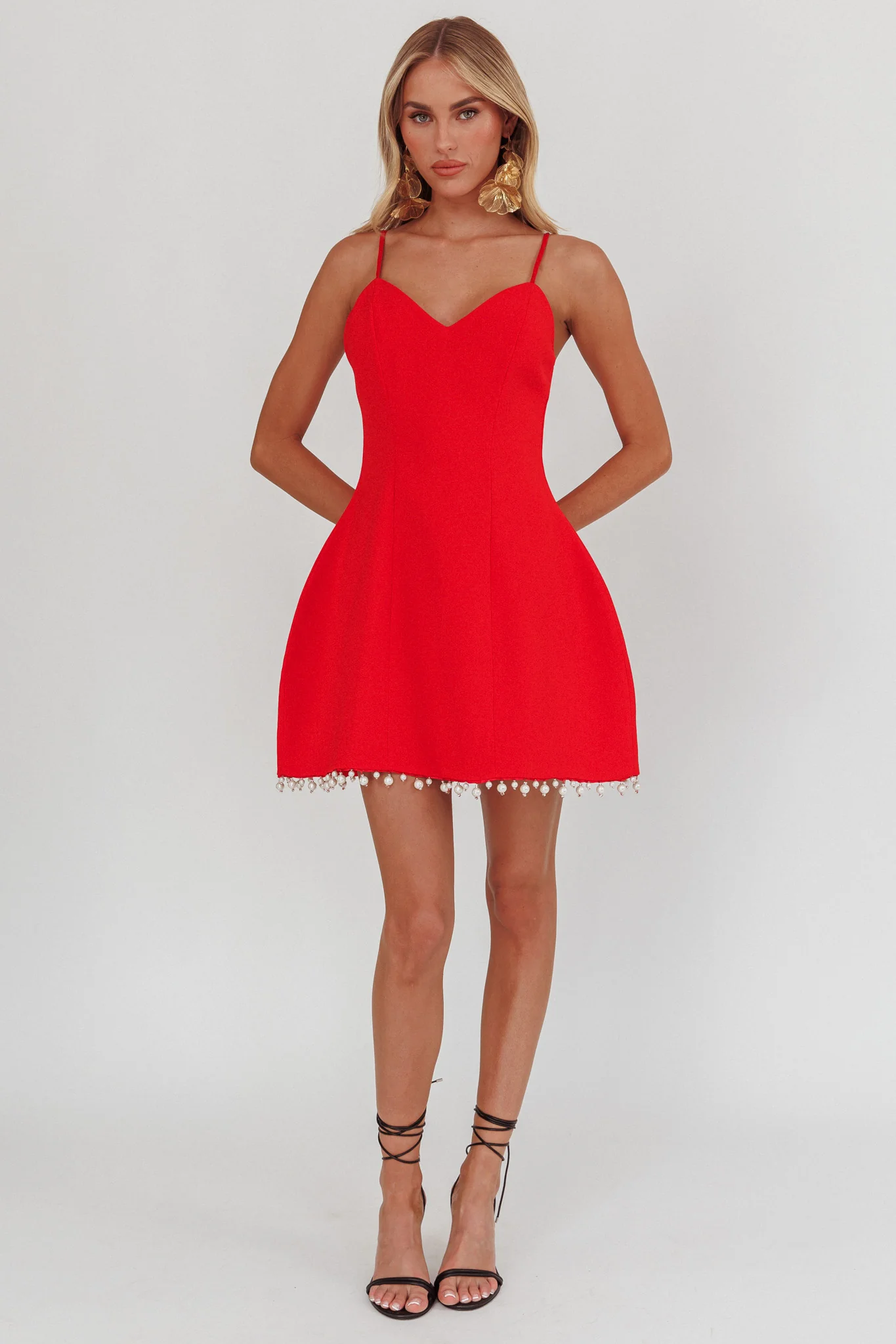 Besos Pearl Hem Mini Dress Red