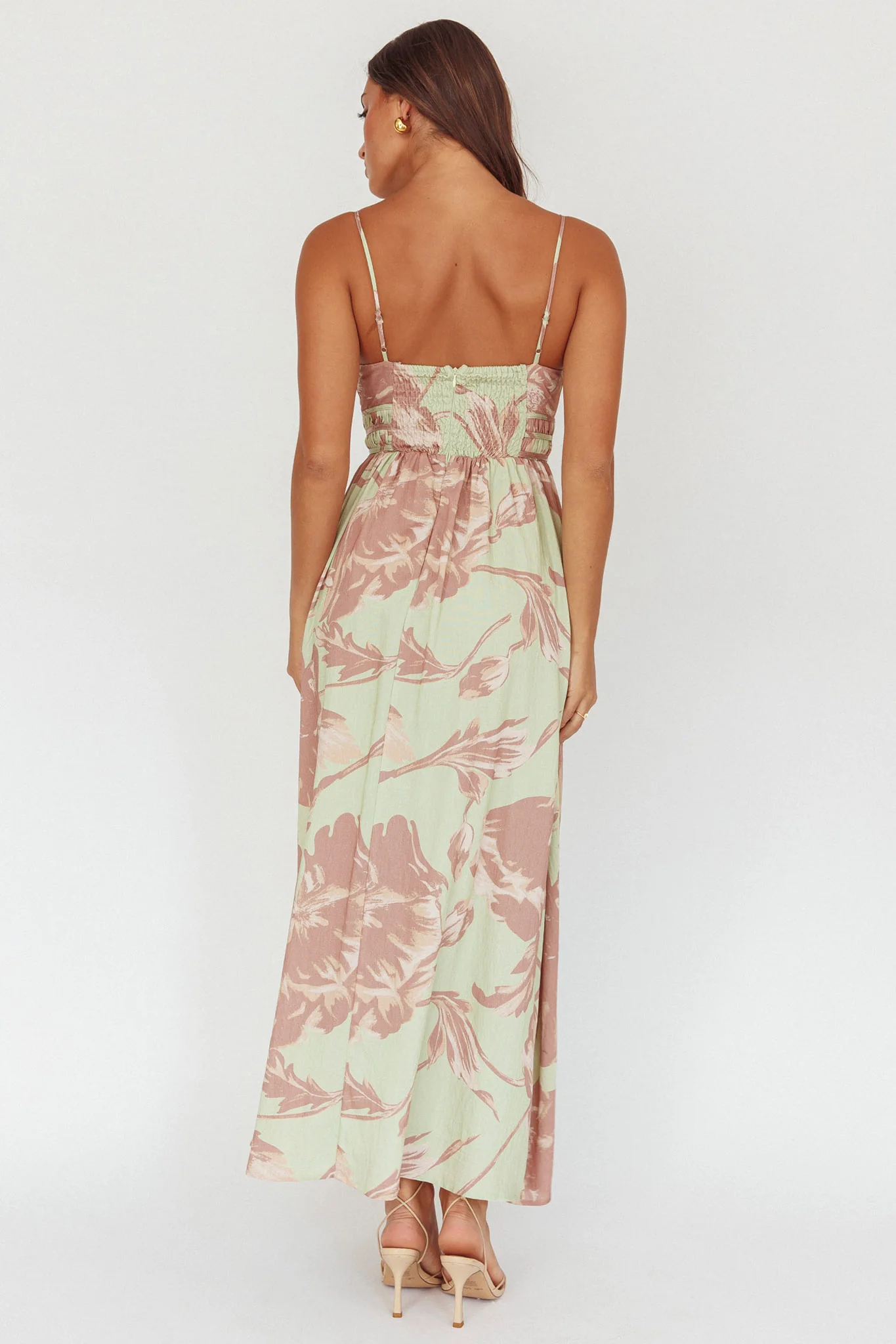 Sunny Afternoon Gathered Waist Maxi Dress Floral Sage
