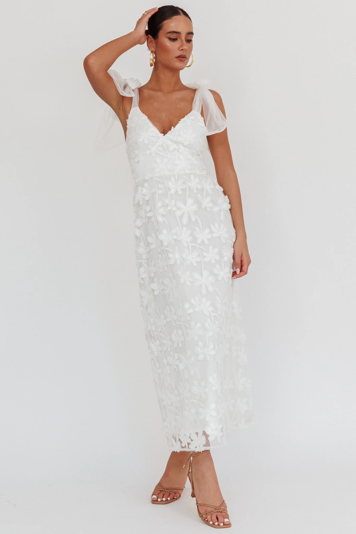 Mykonos Morning Tied Shoulder Tree Maxi Dress White