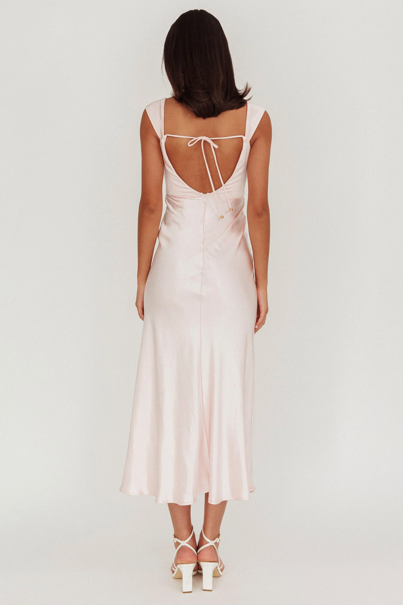 Lucinda Off-Shoulder V-Back Dress Blush