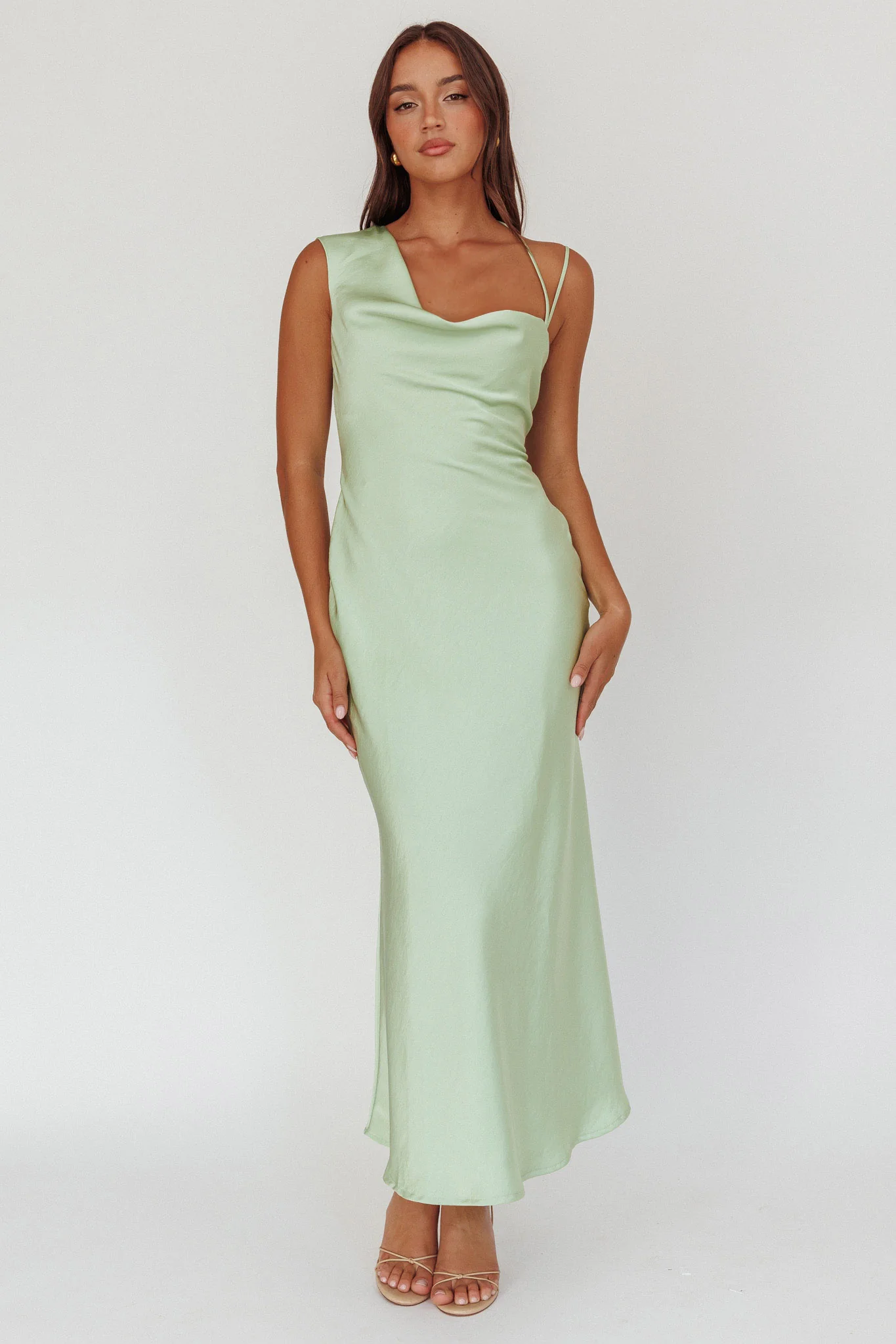 Eros Asymmetric Cowl Neck Maxi Dress Leaf