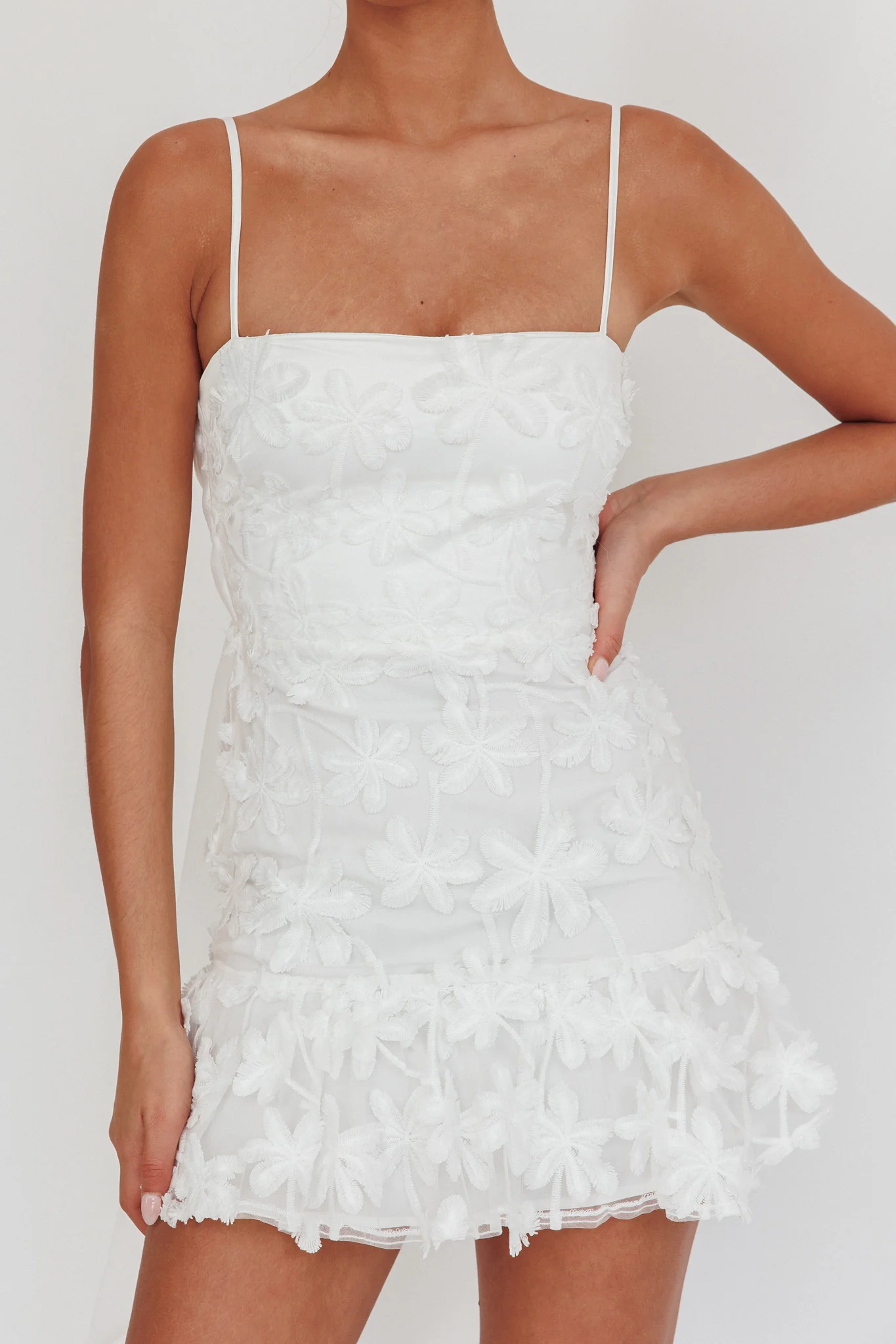 Dori Embellished Mini Dress Palm Tree White