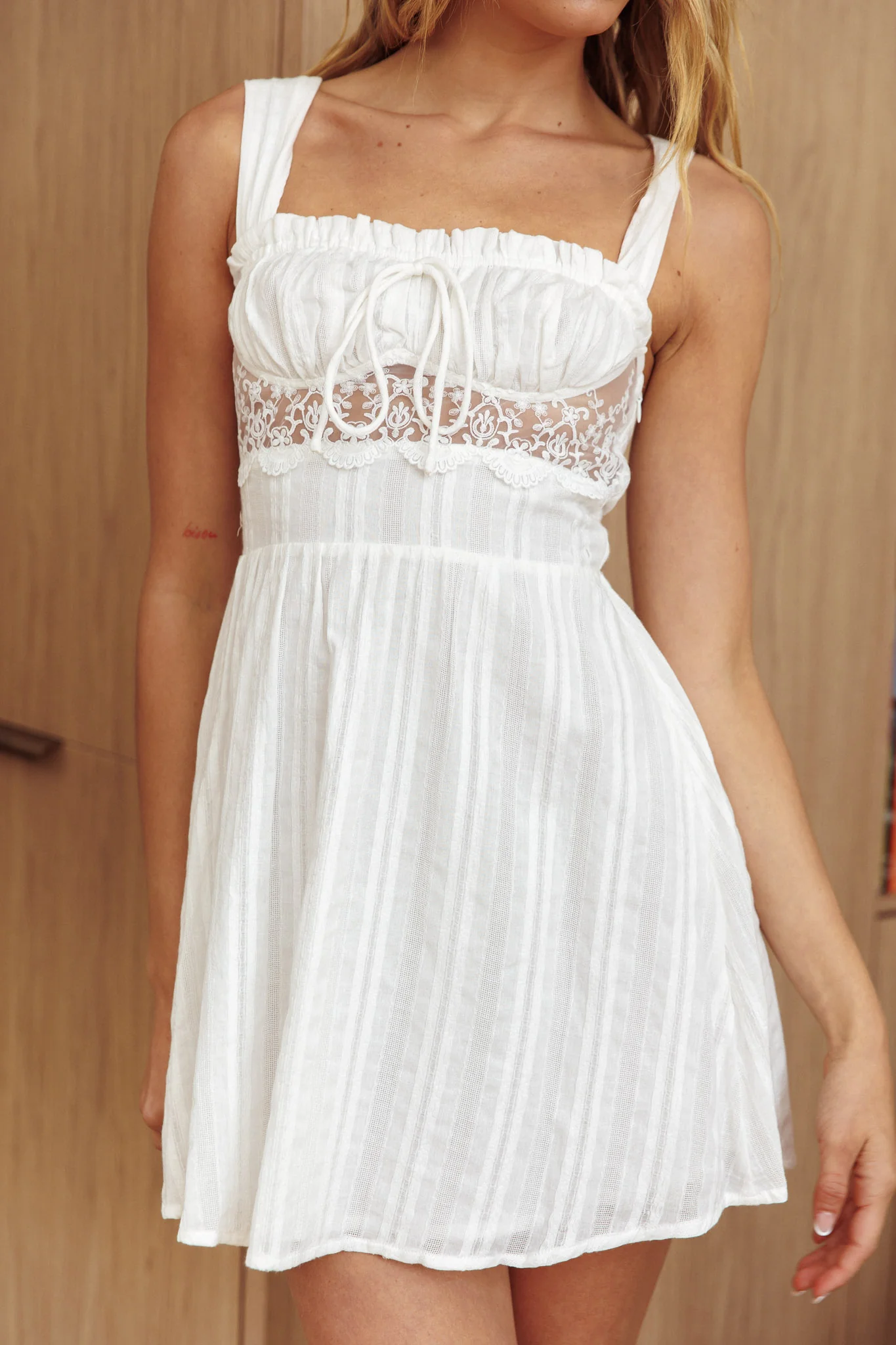 Merissa Lace Trim Mini Dress Off White