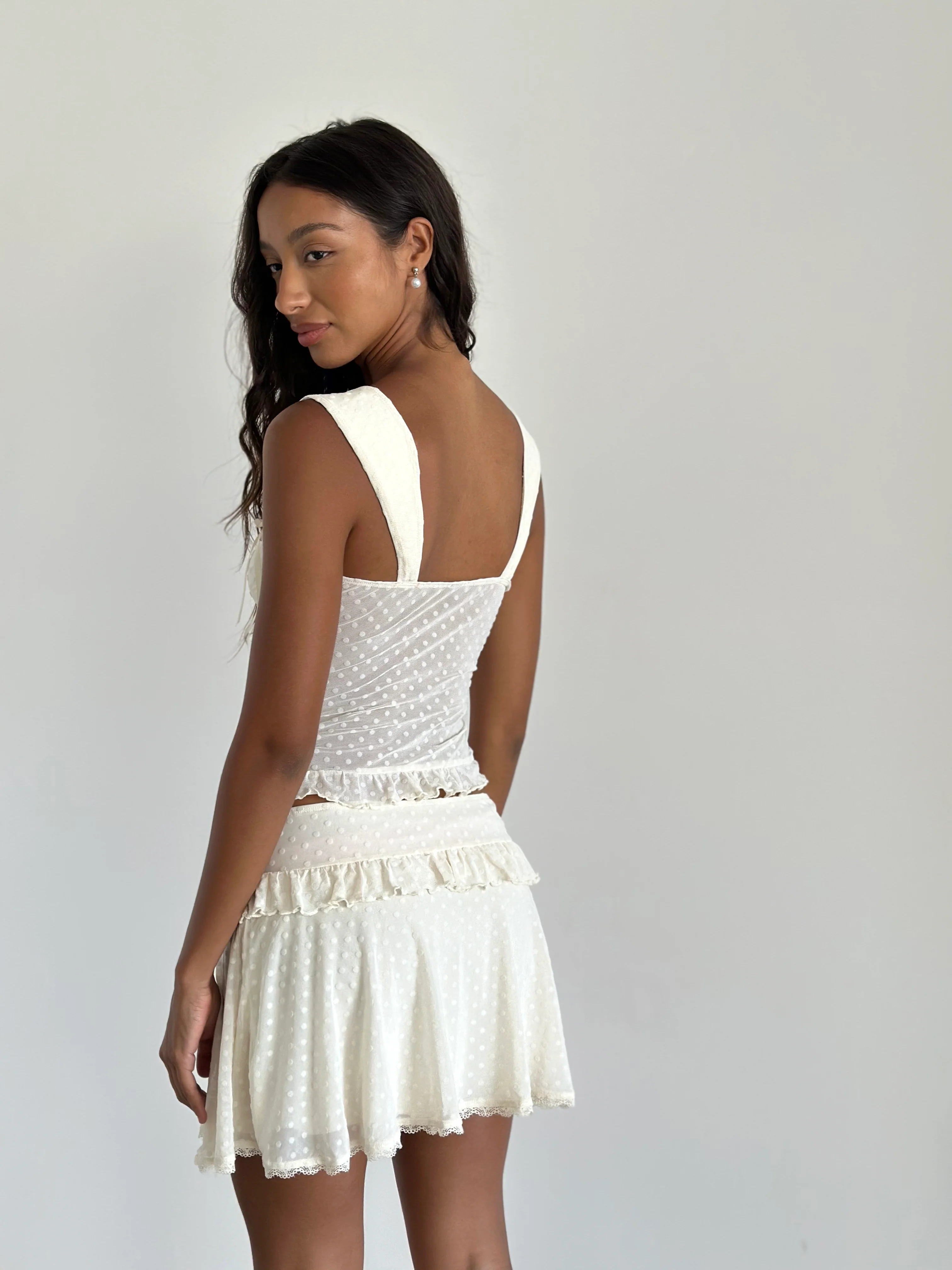 Gastri Mini Skirt In Ivory Polka Flock