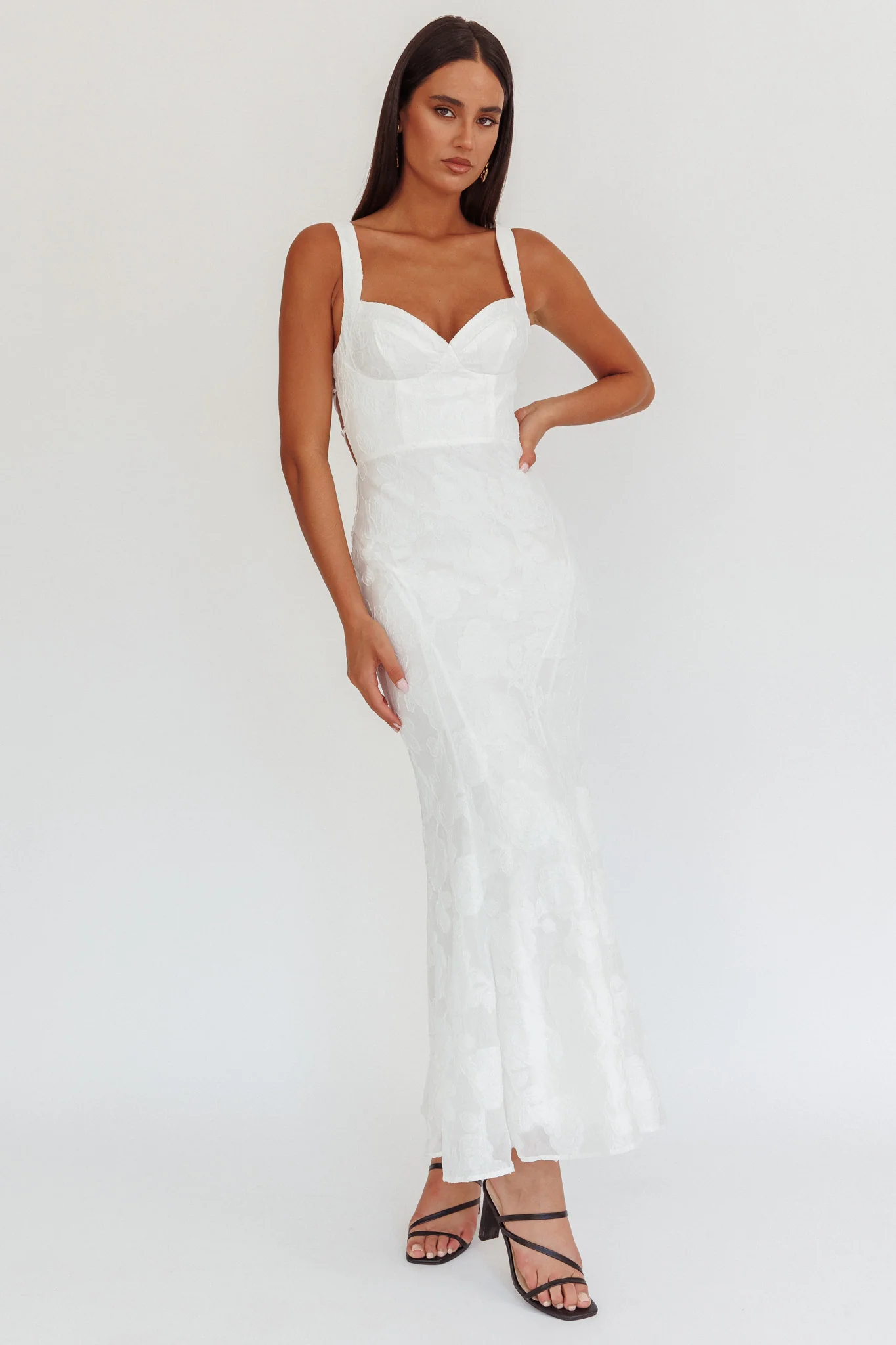 Autumn Moon Strappy Back Maxi Dress Textured White