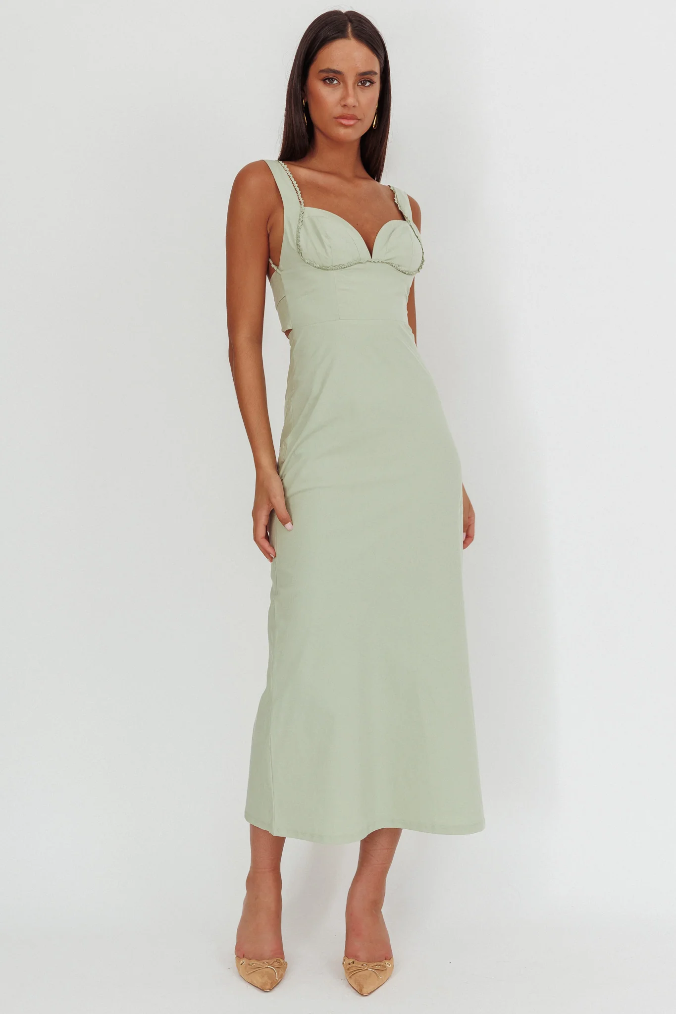 Moonlit Reverie Twist Back Maxi Dress Sage