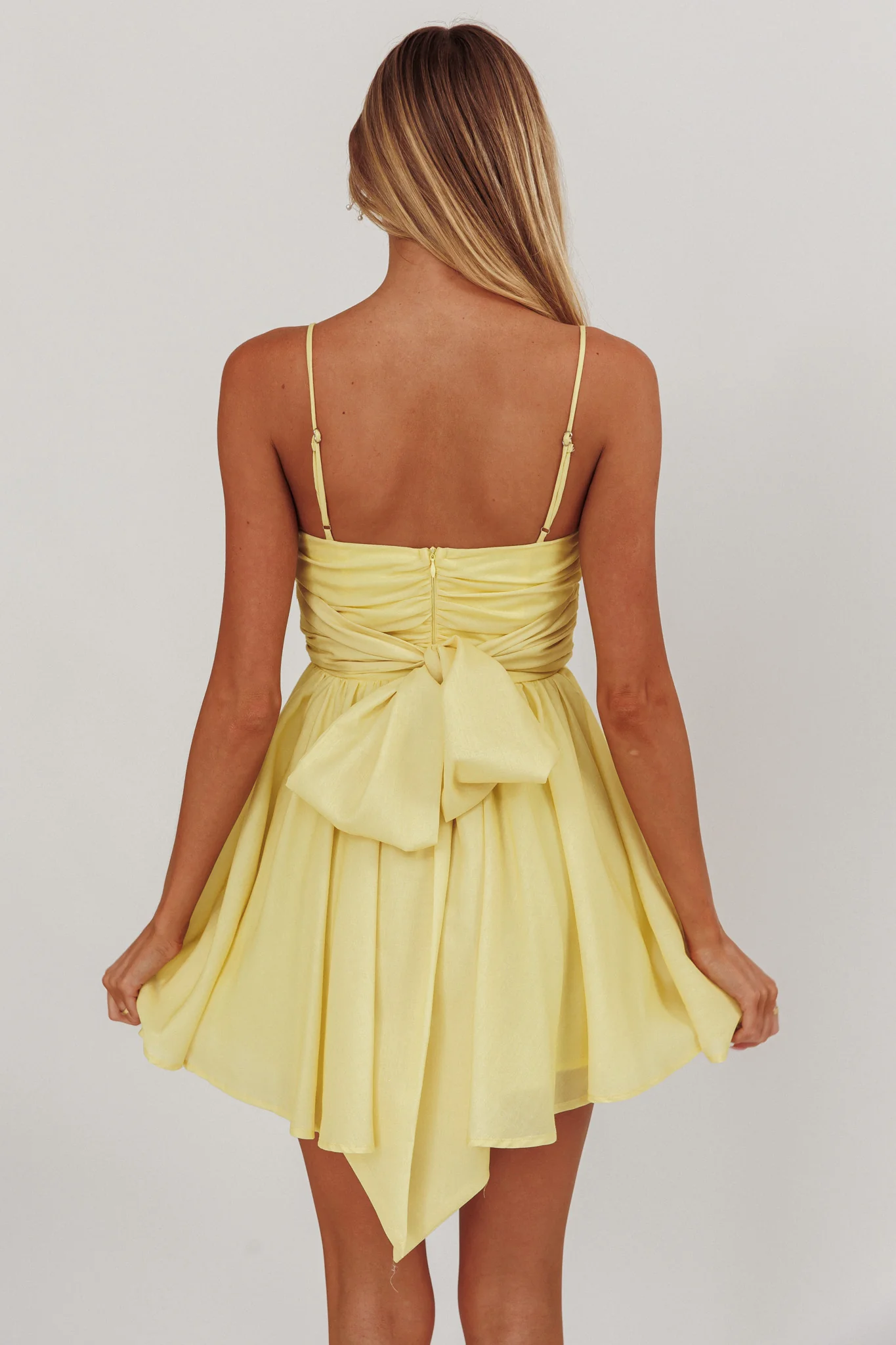 Festivity Flared Bow Floral Mini Dress Yellow