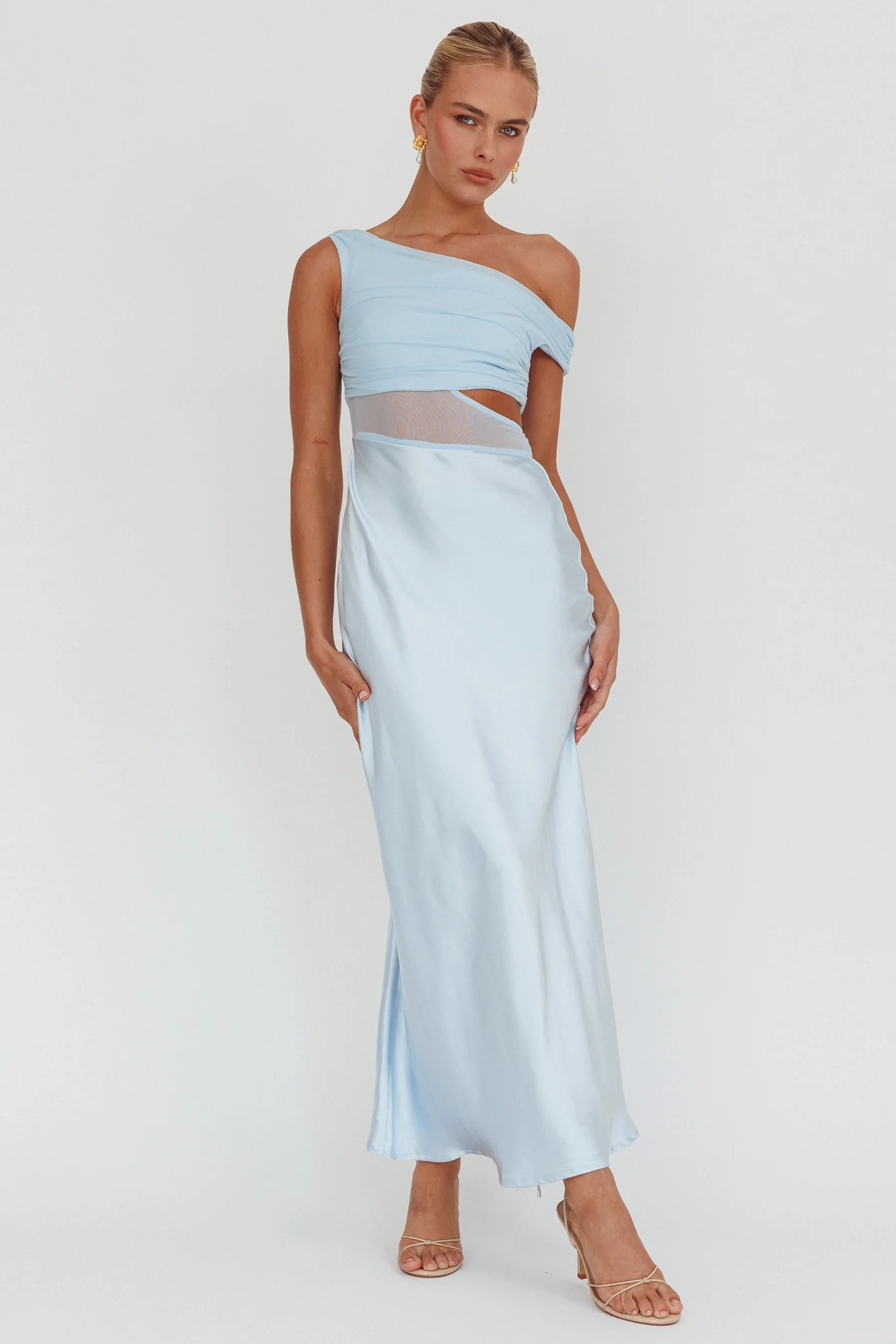 In Blooms Mesh Bodice Maxi Dress Blue