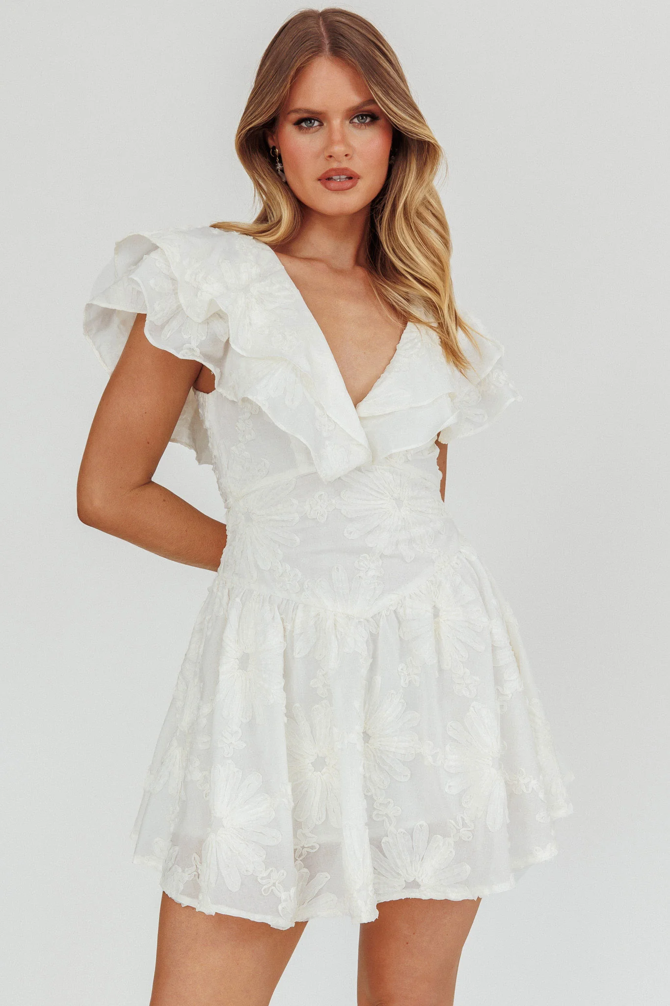 Garden Of Eden Ruffle Mini Dress White
