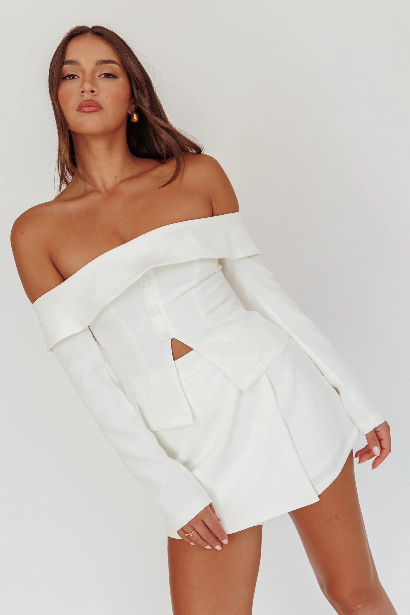 Adalis Off-Shoulder Long Sleeve Top Off White