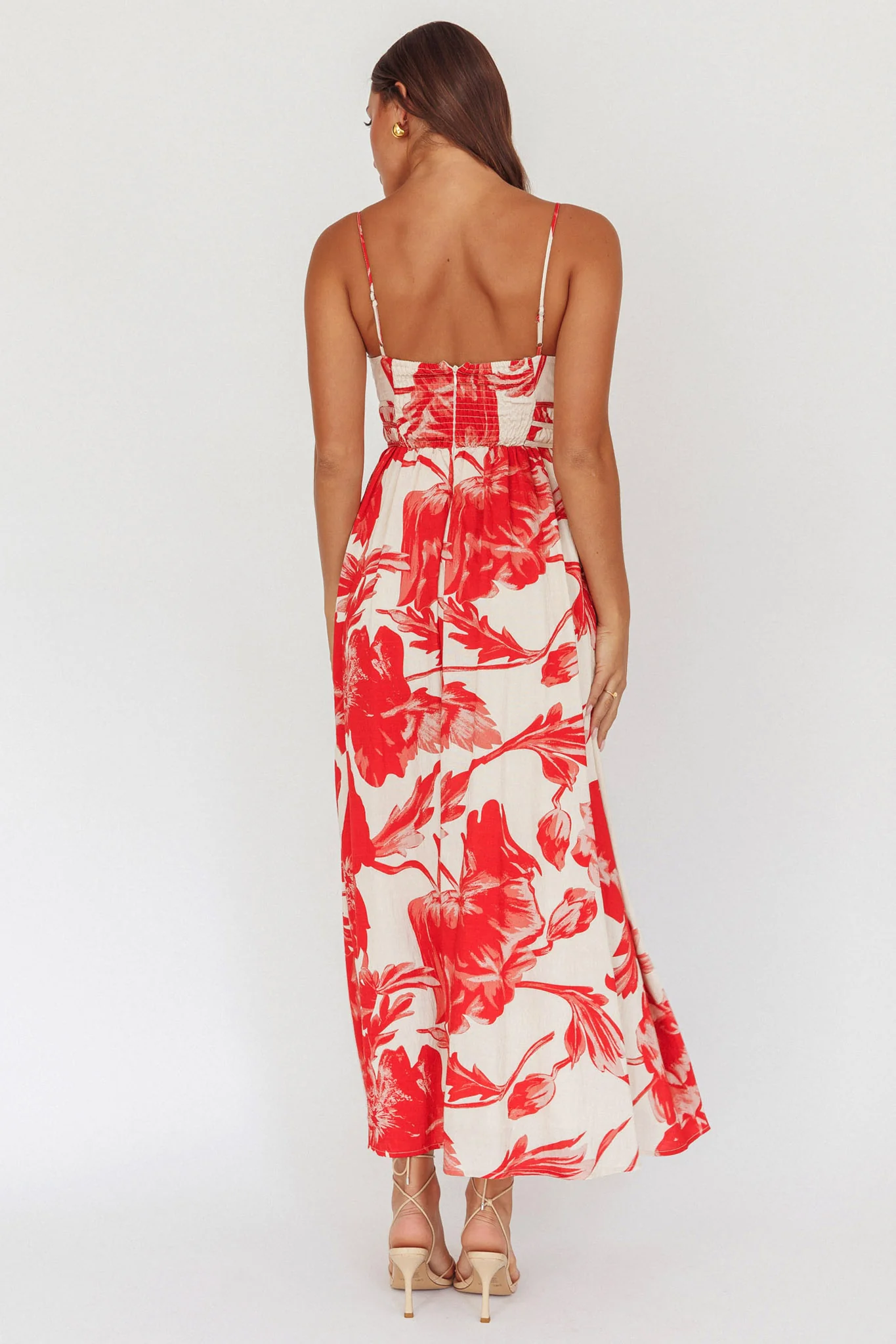 Sunny Afternoon Gathered Waist Maxi Dress Floral Pink