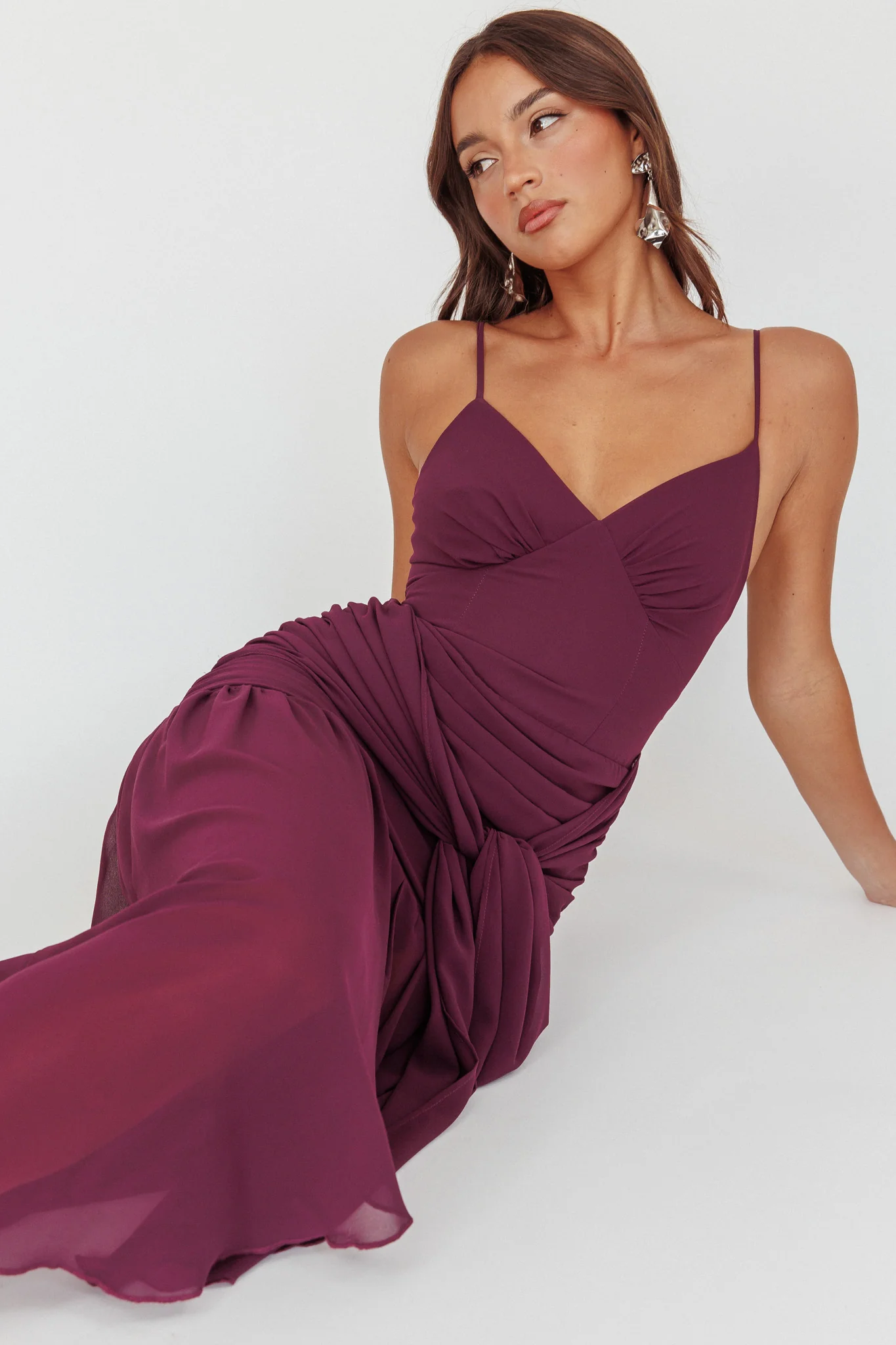Floating Waist Sash Maxi Dress Plum