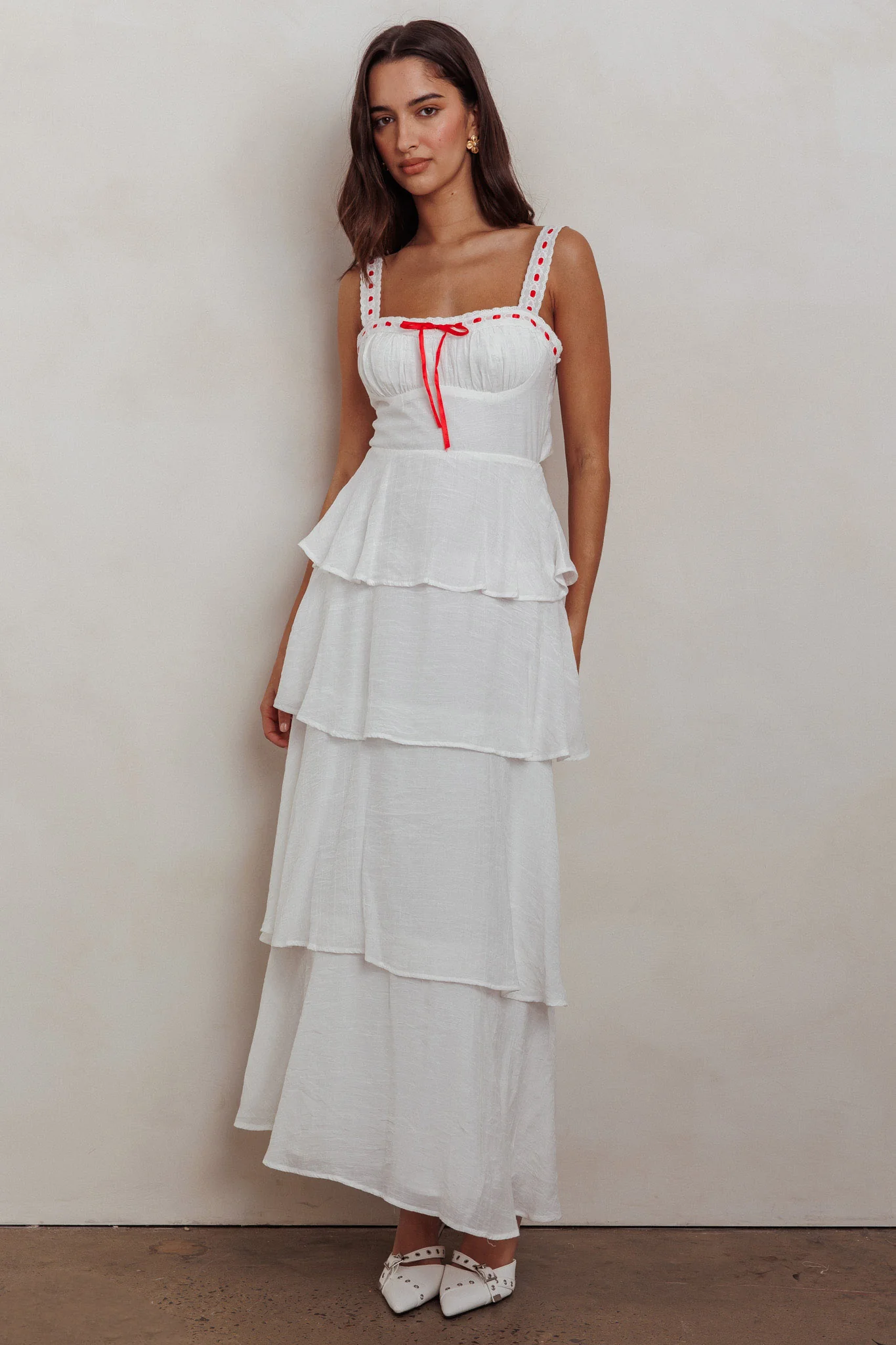 Provence Bloom Tiered Ruffle Maxi Dress Off White