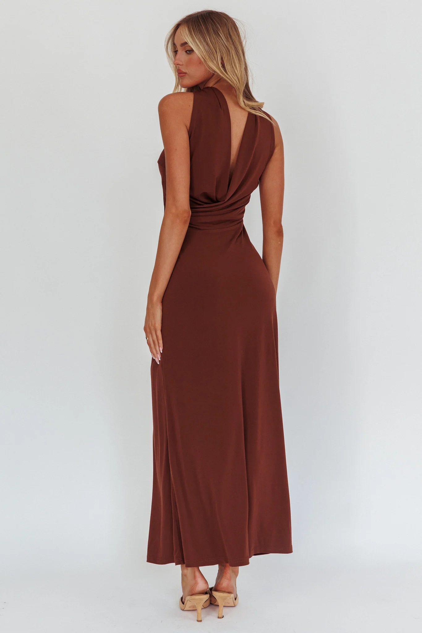 Damsel Reverse Halter Maxi Dress Chocolate