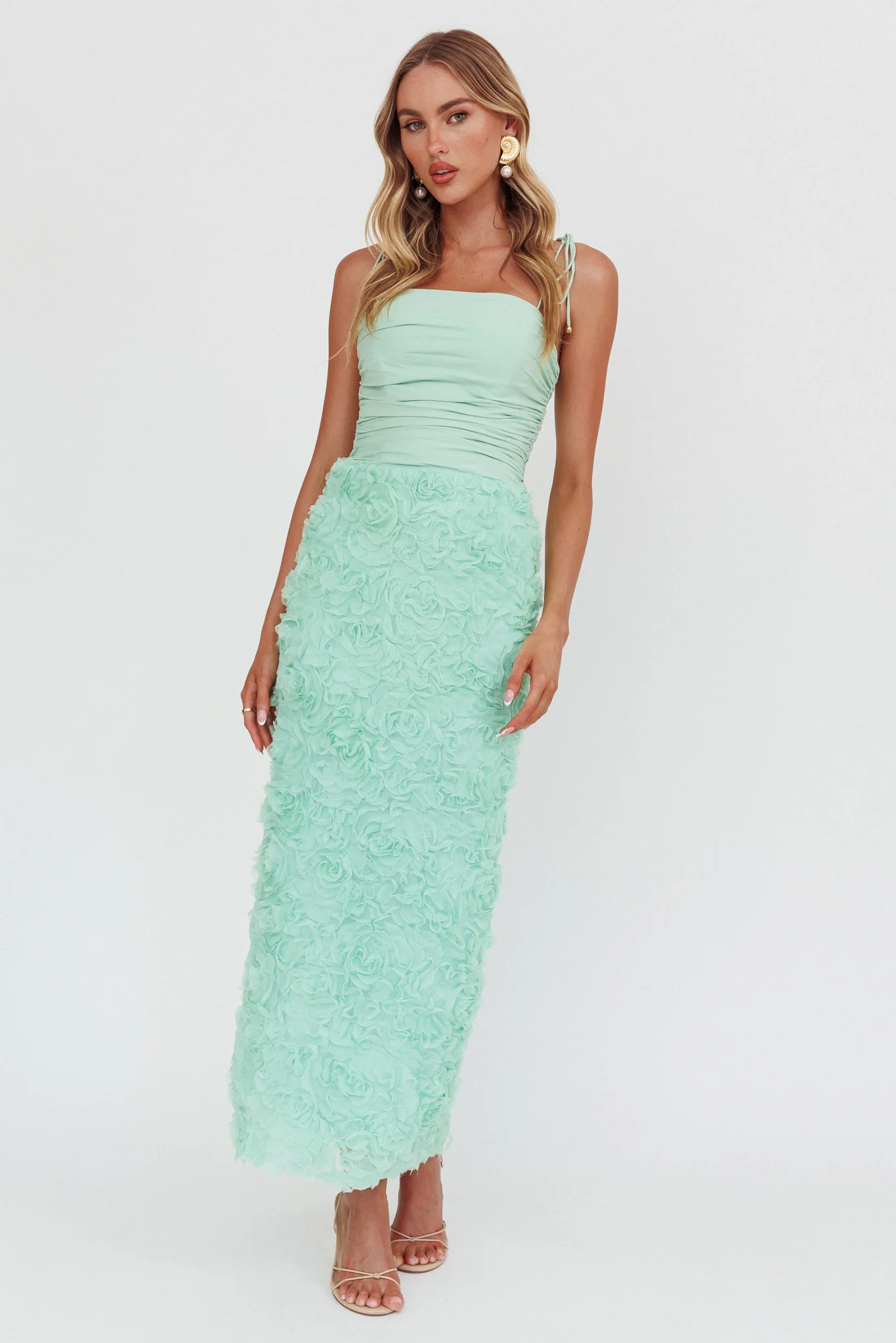 Love & Honor Textured Floral Maxi Dress Sage