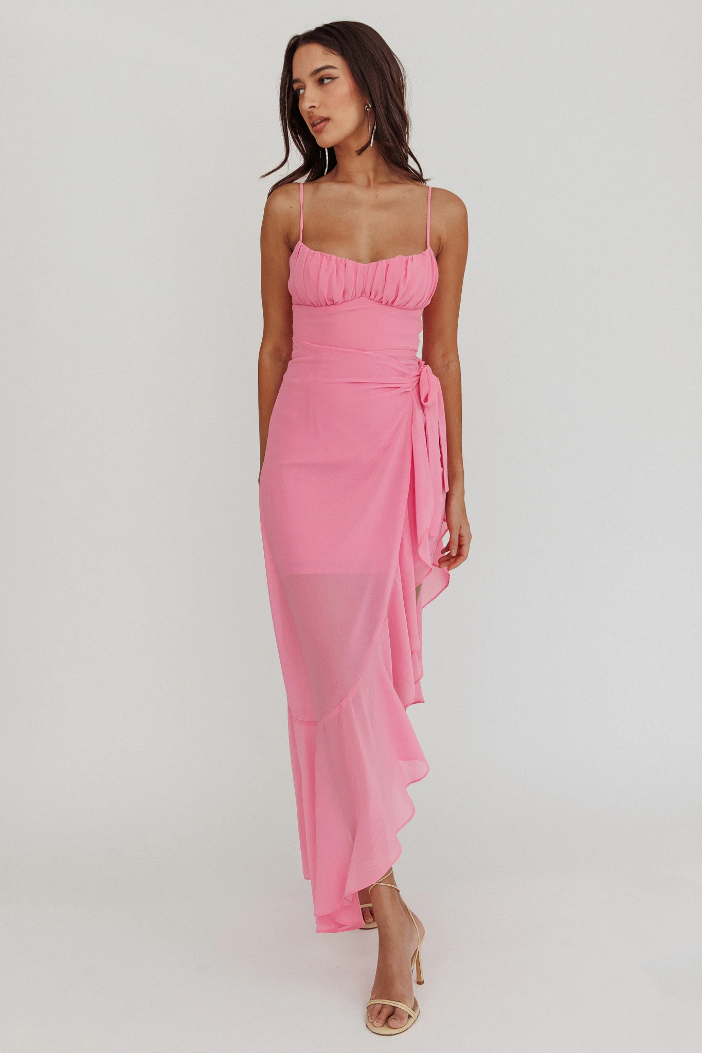 Nerida Waist Tie Asymmetric Dress Pink