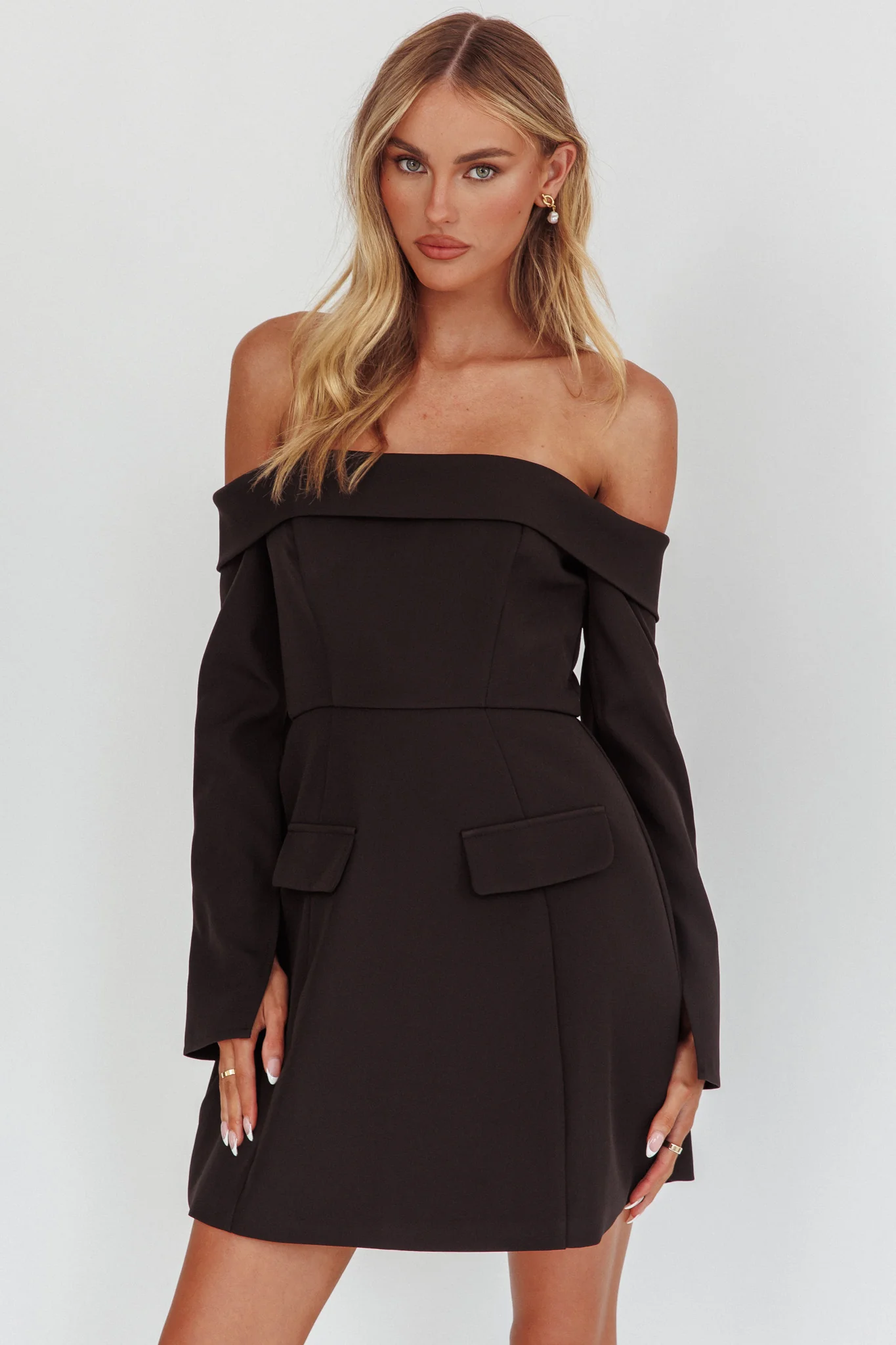 Laviniah Foldover Long Sleeve Mini Dress Black