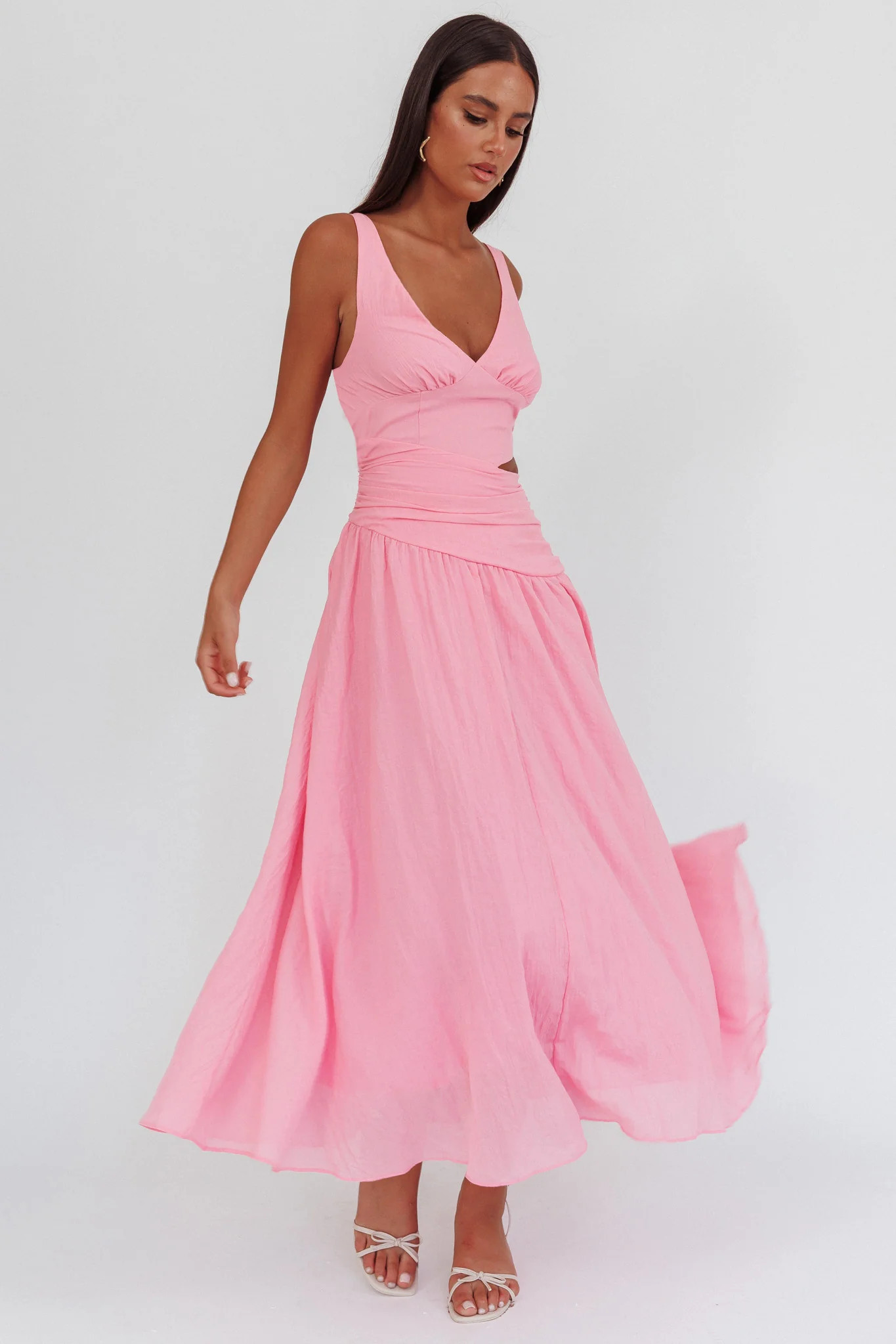 First Dates Waist Cut-Out Maxi Dress Pink