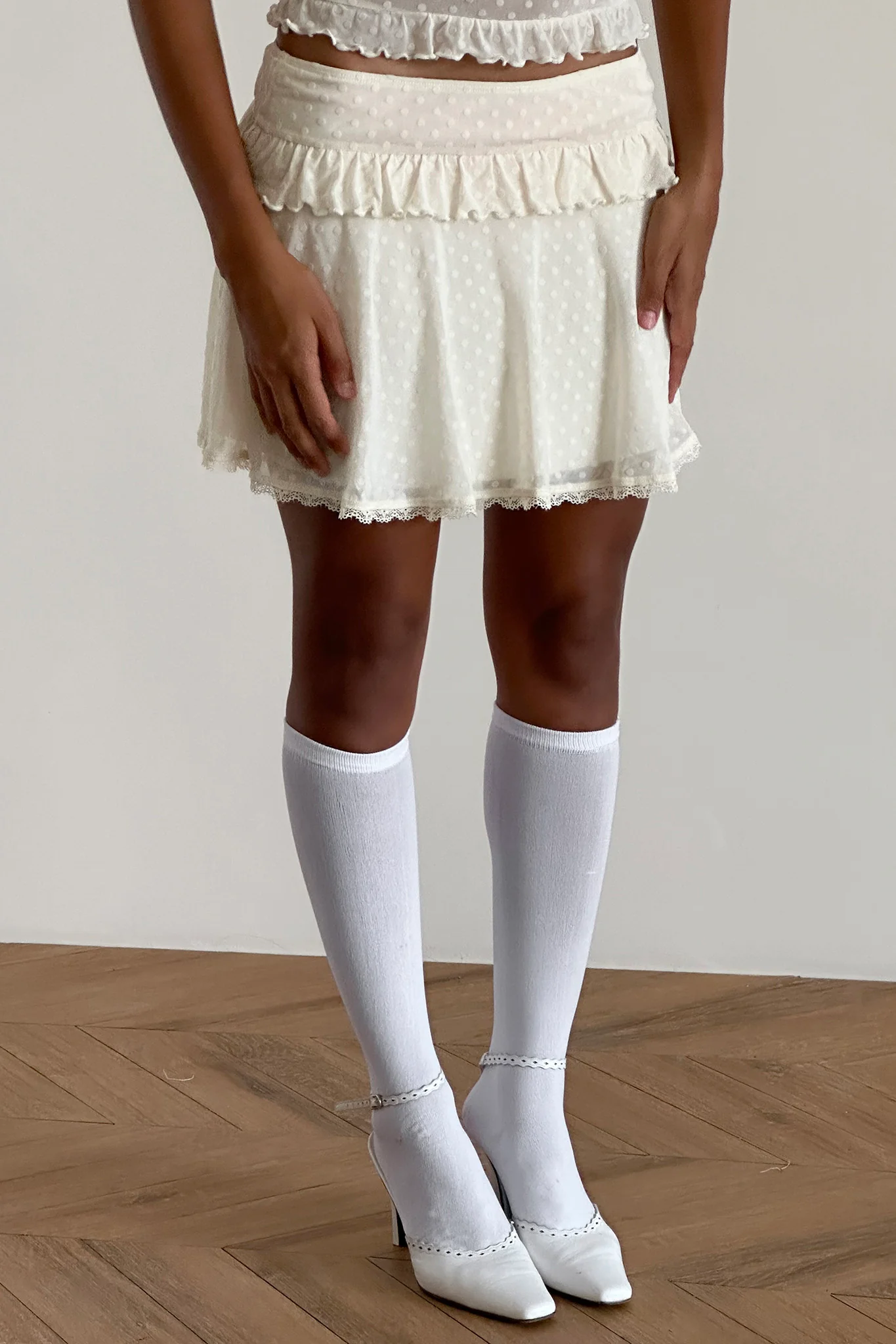 Gastri Mini Skirt In Ivory Polka Flock