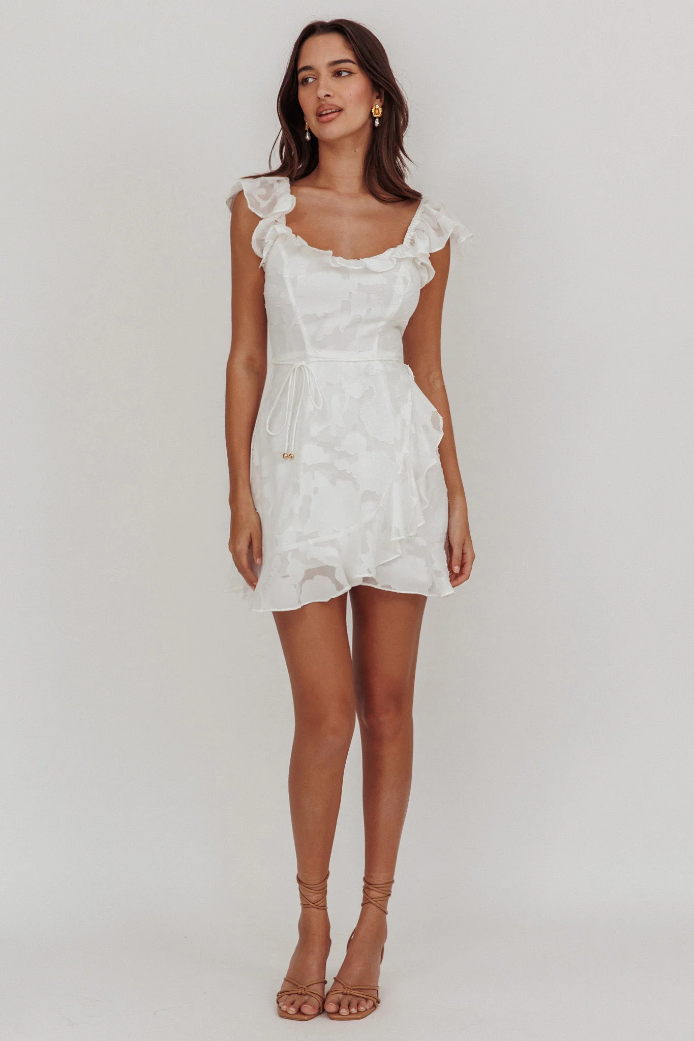 Thinkin' Bout You Ruffle Trim Dress Textured White