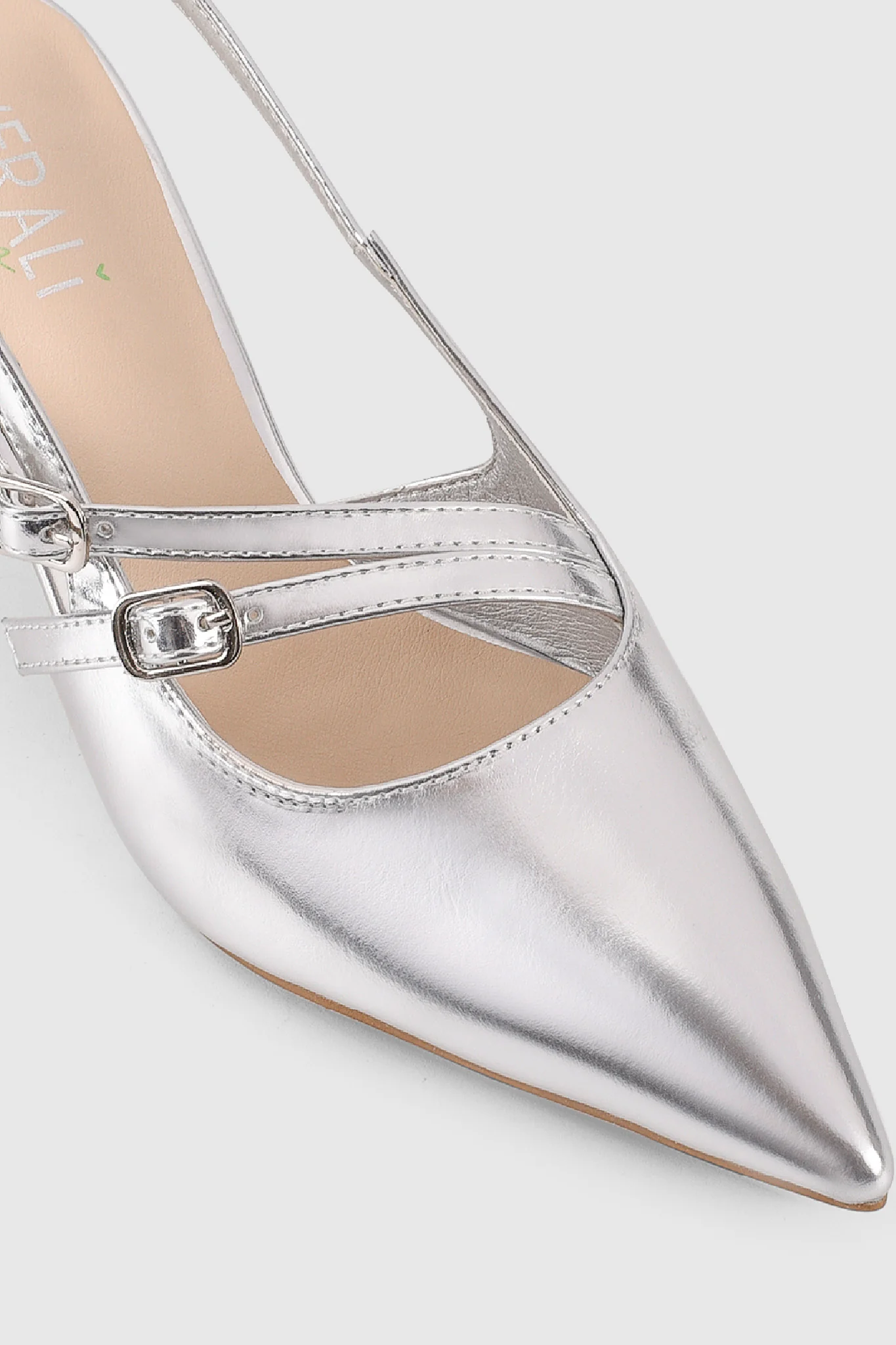 VERALi Zedd Point Toe Kitten Heels Silver Metallic