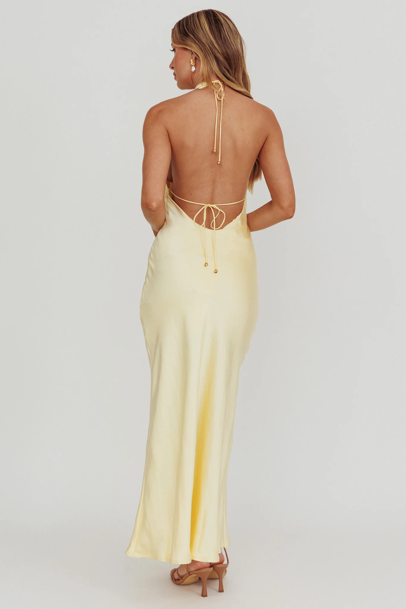 Sweetest Sundays Halterneck Open Back Dress Butter