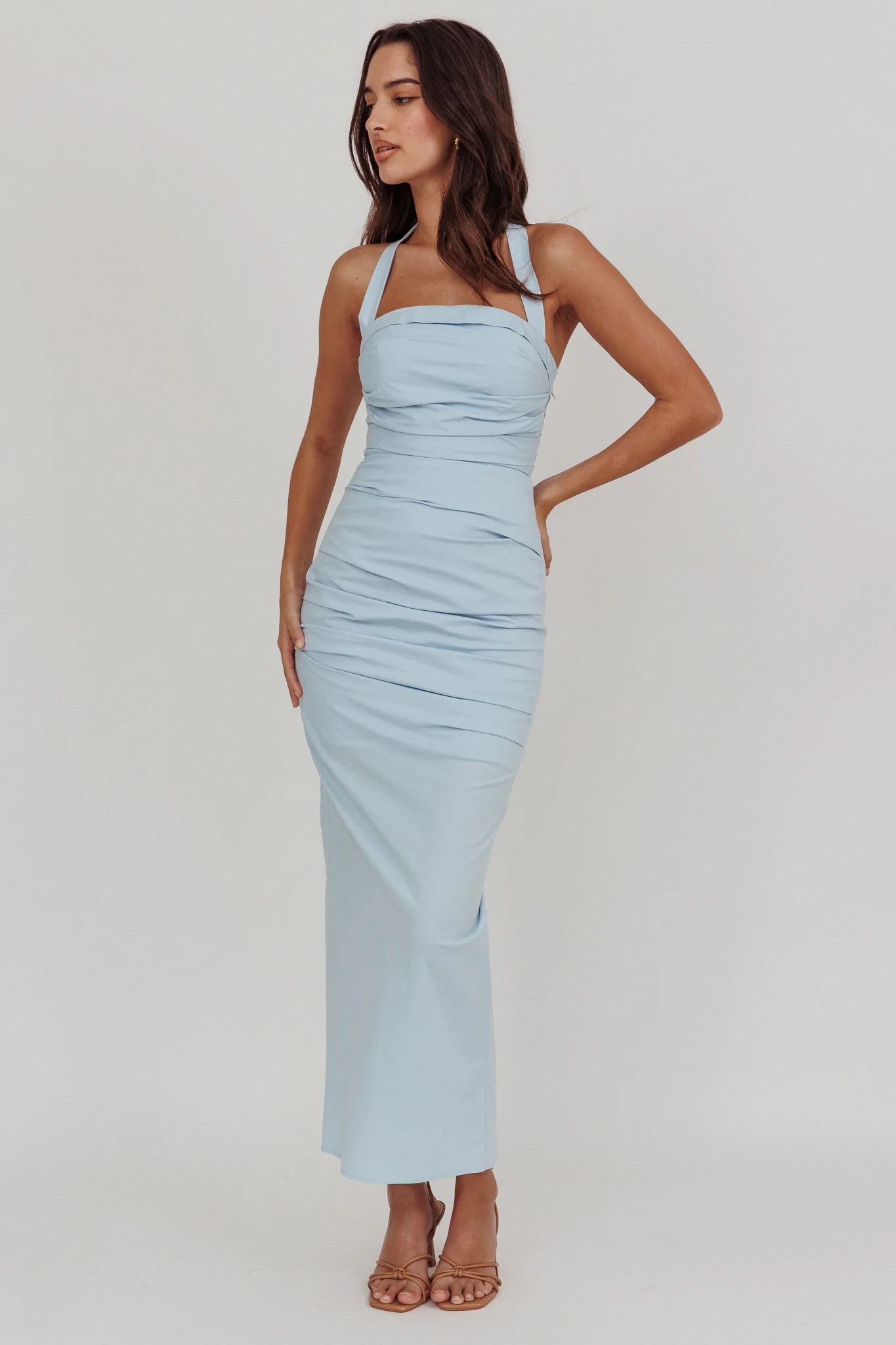 Scout Halterneck Ruched Maxi Dress Blue