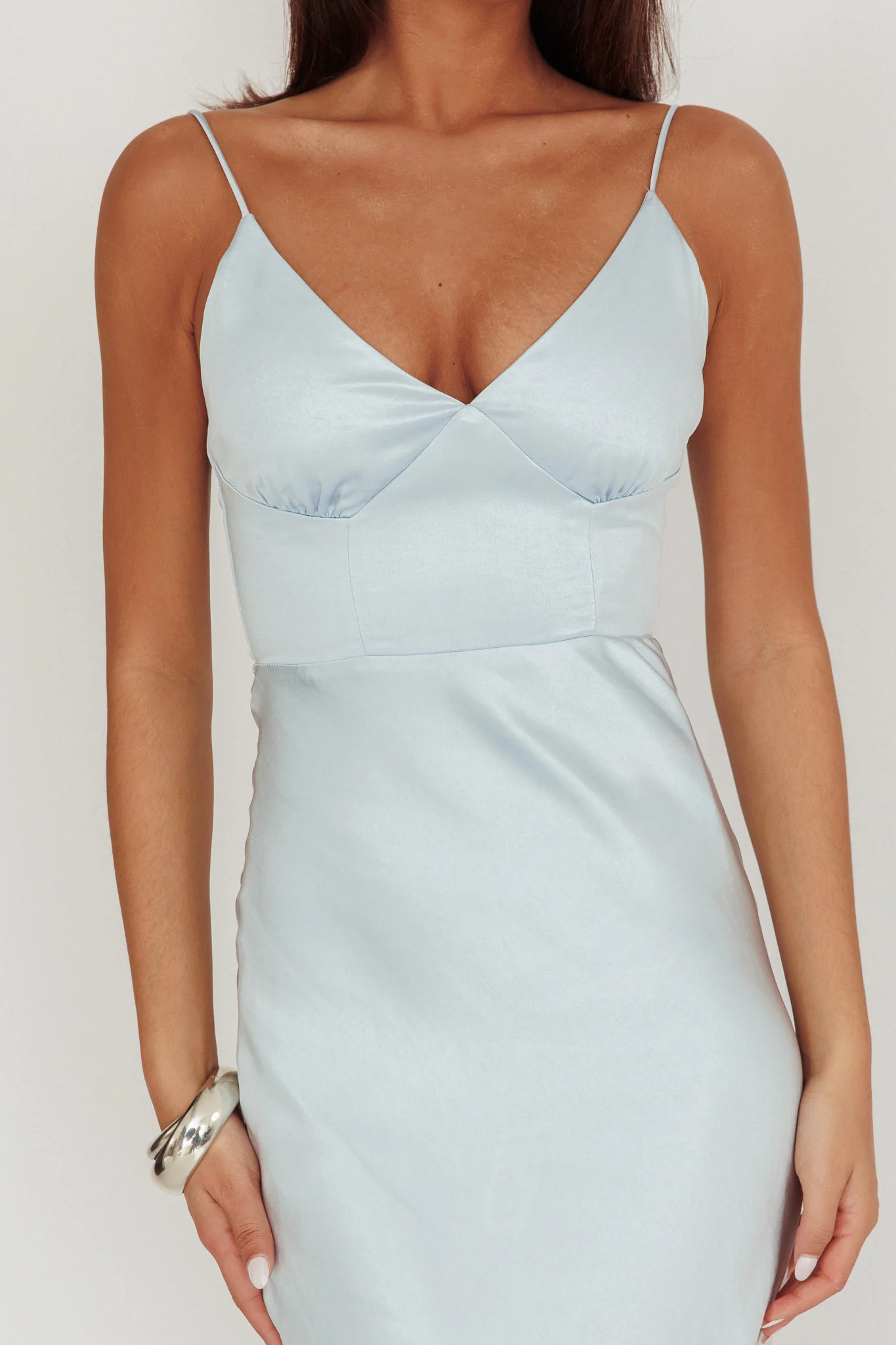 Hold Me Satin Backless Maxi Dress Ice Blue