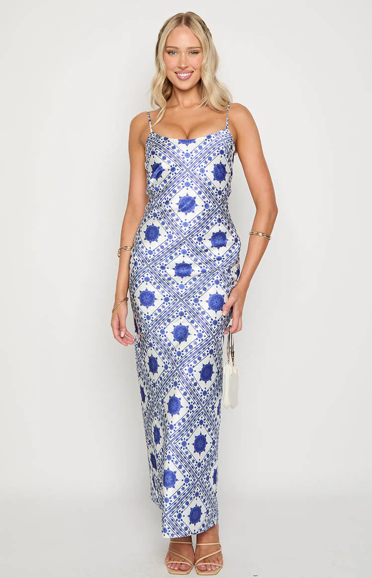 Renesmee Navy Tile Print Maxi Dress