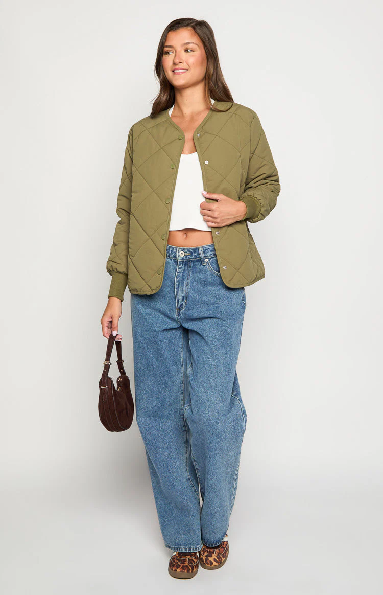 Steph Khaki Quilted Bomber Jacket
