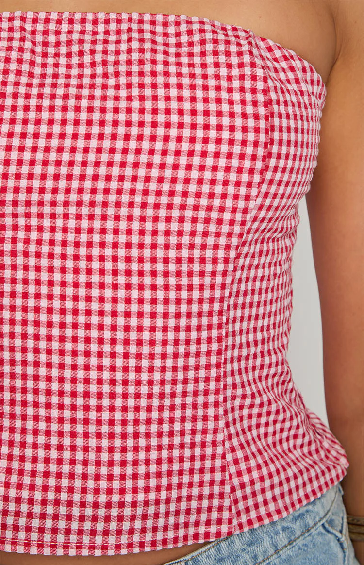 Paisley Red Gingham Strapless Top