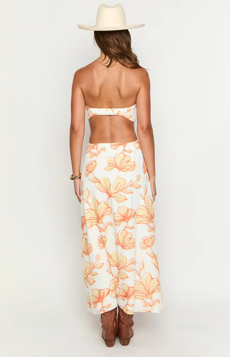 Coen Orange Floral Strapless Maxi Dress