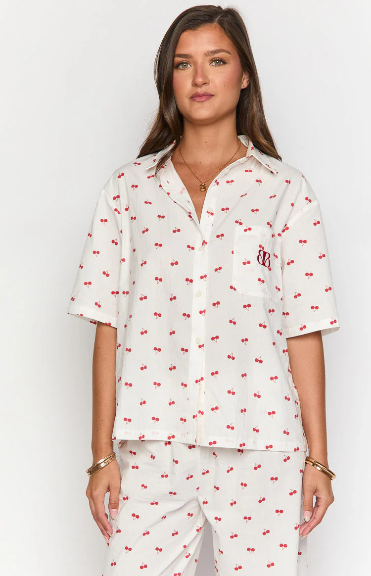 Alexea Cherry Print Pajama Shirt