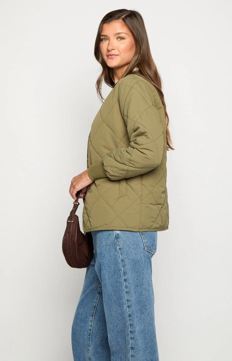 Steph Khaki Quilted Bomber Jacket