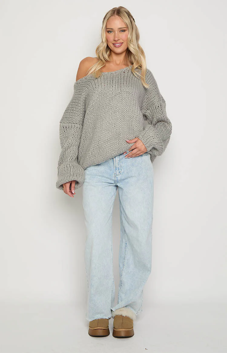 Delvey Grey Chunky Knit Sweater