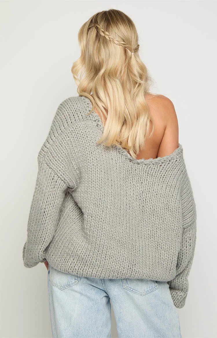 Delvey Grey Chunky Knit Sweater