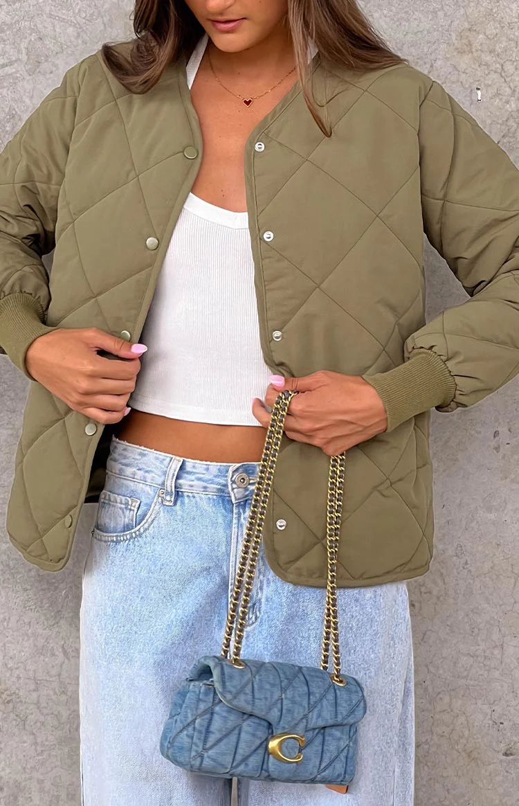 Steph Khaki Quilted Bomber Jacket