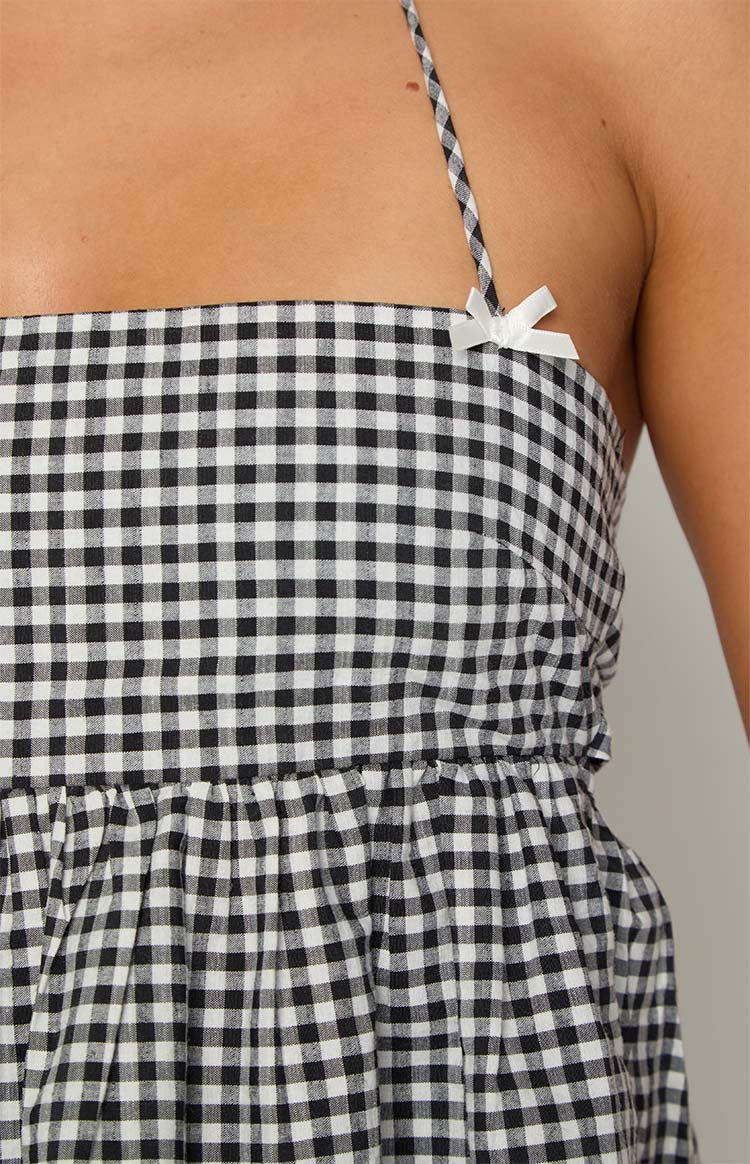 Aspen Black Gingham Halter Top