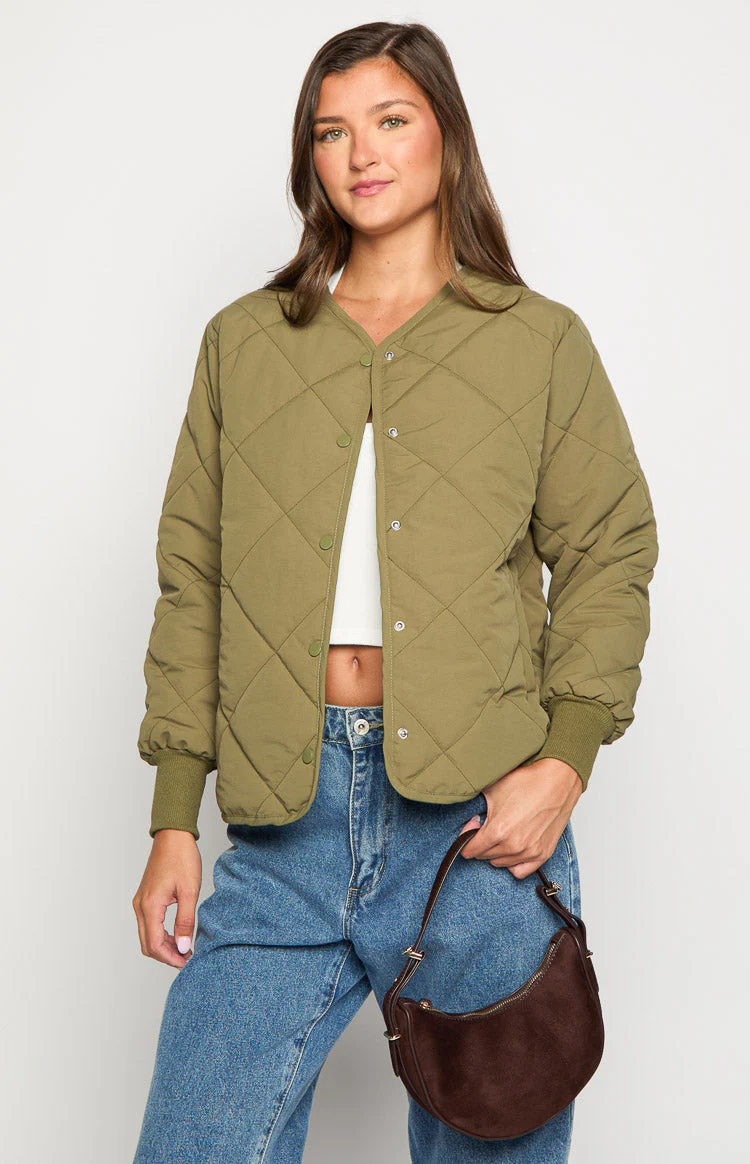 Steph Khaki Quilted Bomber Jacket