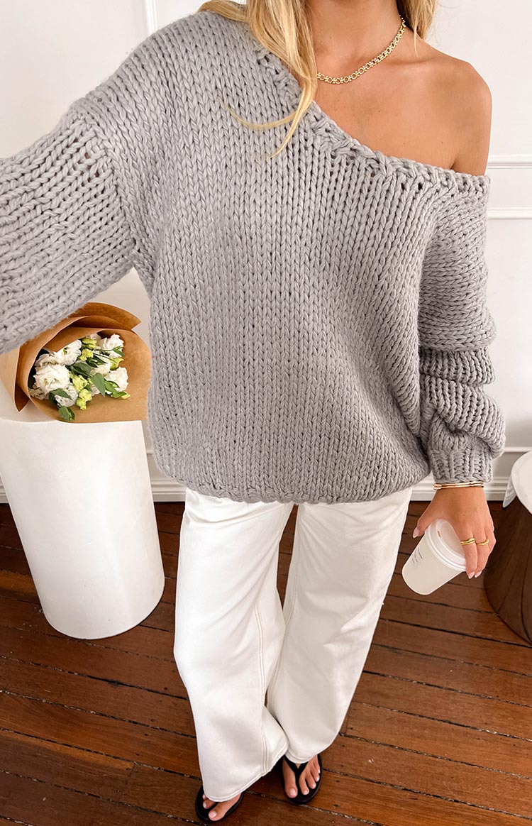 Delvey Grey Chunky Knit Sweater