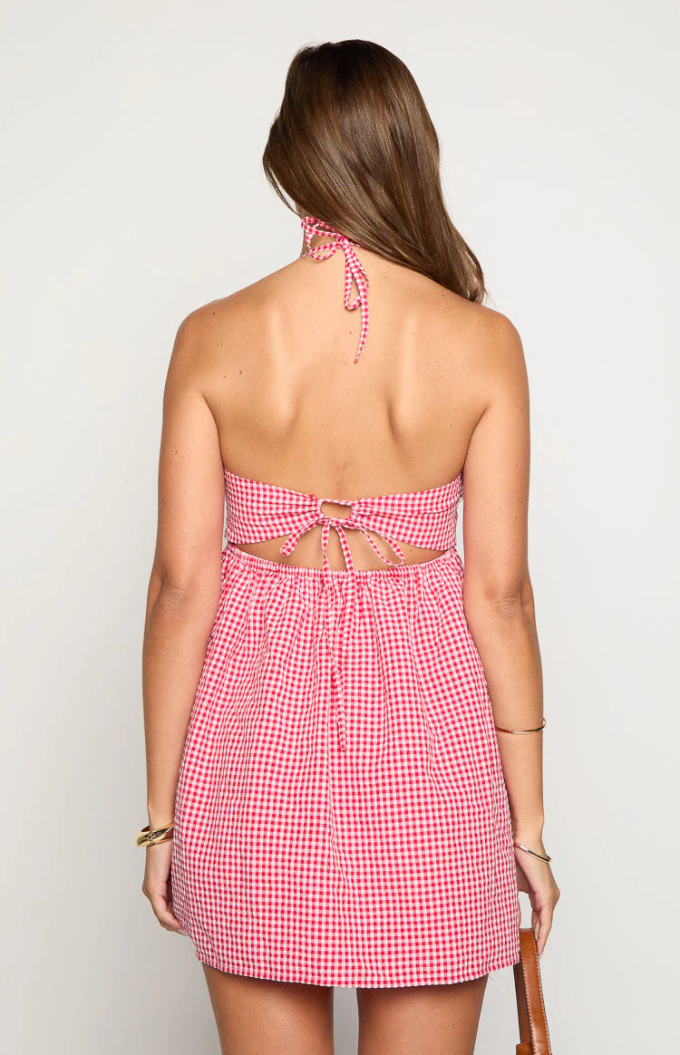Carter Red Gingham Halter Mini Dress