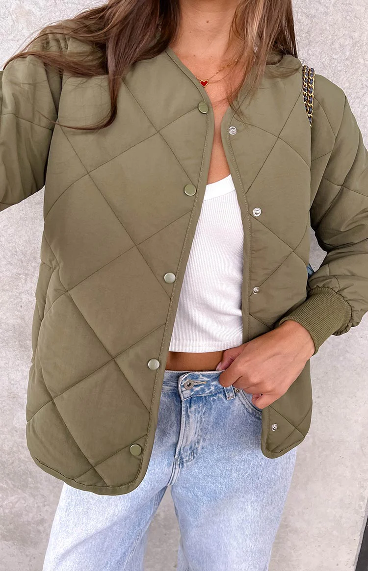 Steph Khaki Quilted Bomber Jacket