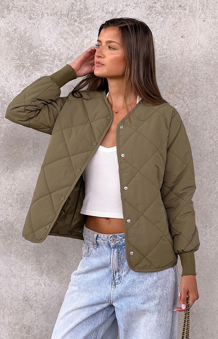 Steph Khaki Quilted Bomber Jacket