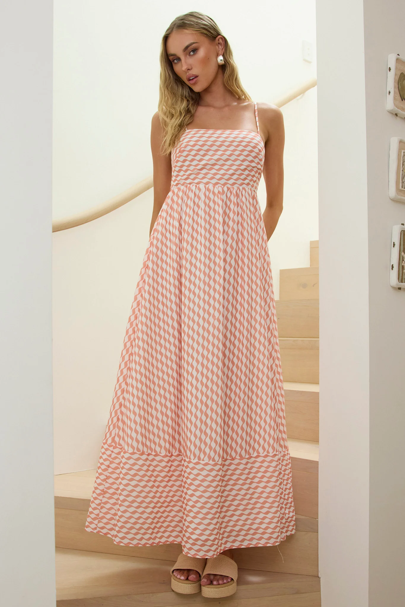 Shirley Square Neckline Maxi Dress Print Orange