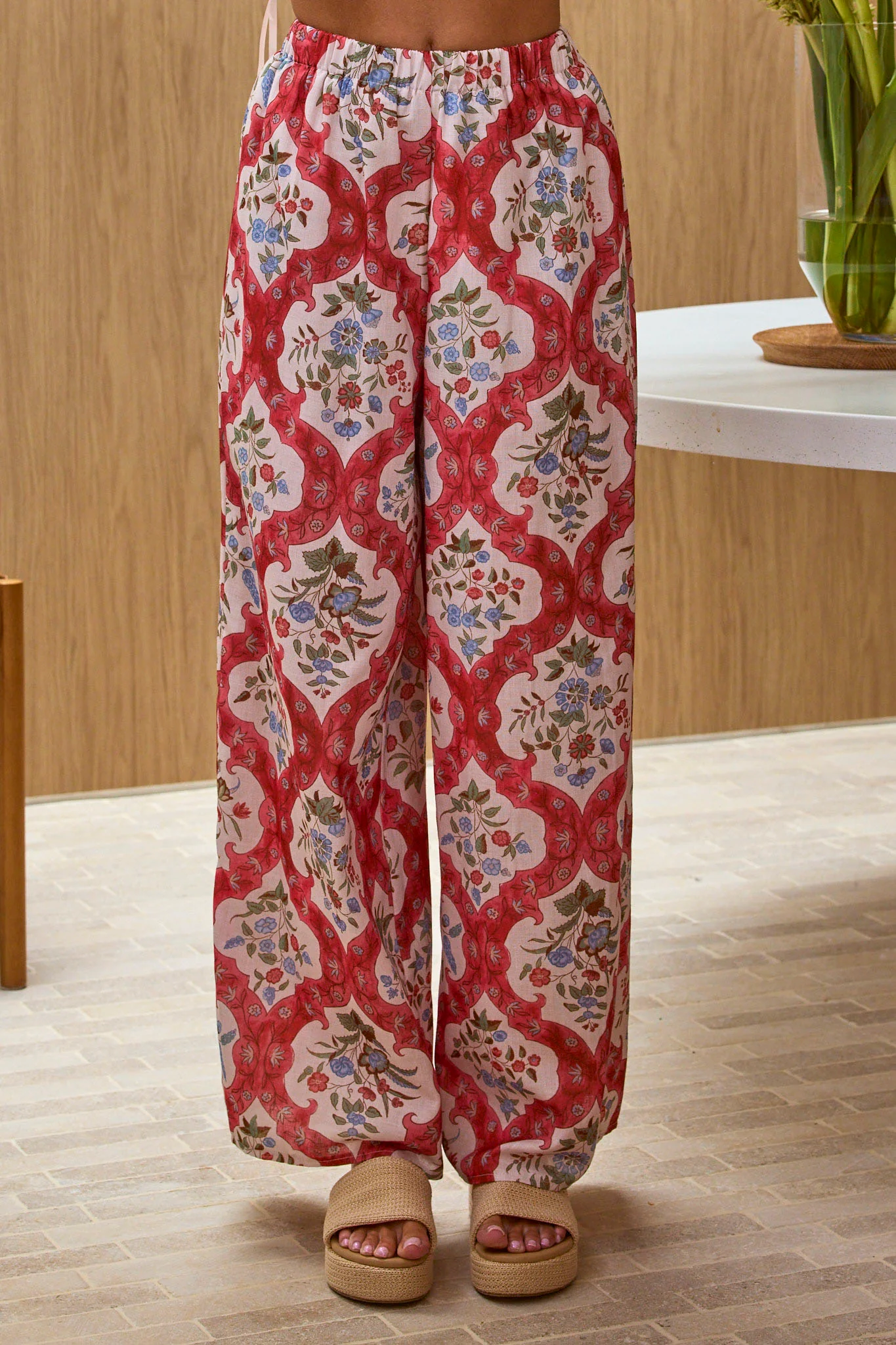 Archa Elastic Waist Pants Print Cream