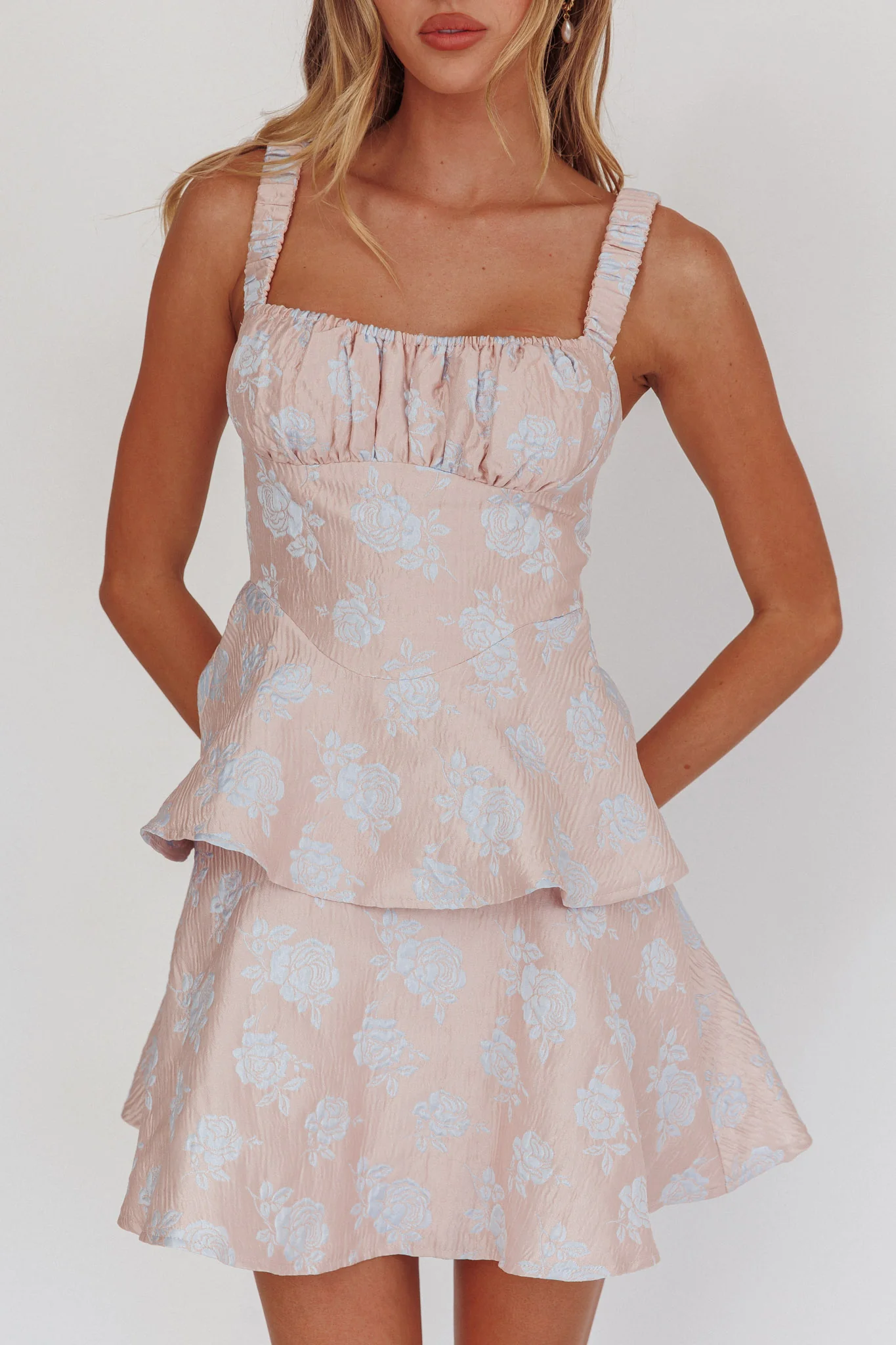 Provence Bloom Peplum Mini Dress Pink