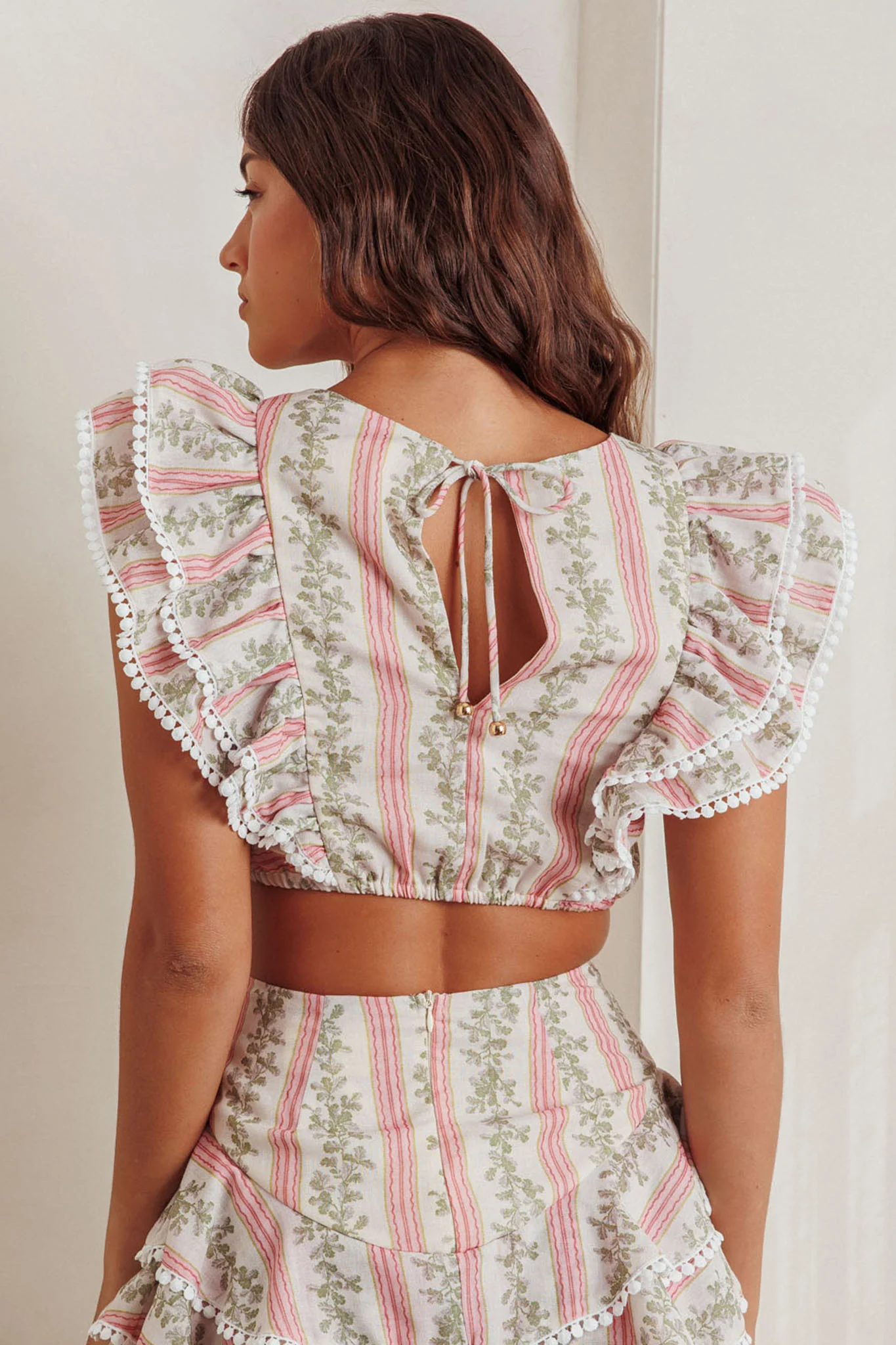 Wild And Free Ruffle Trim Crop Top Floral Natural